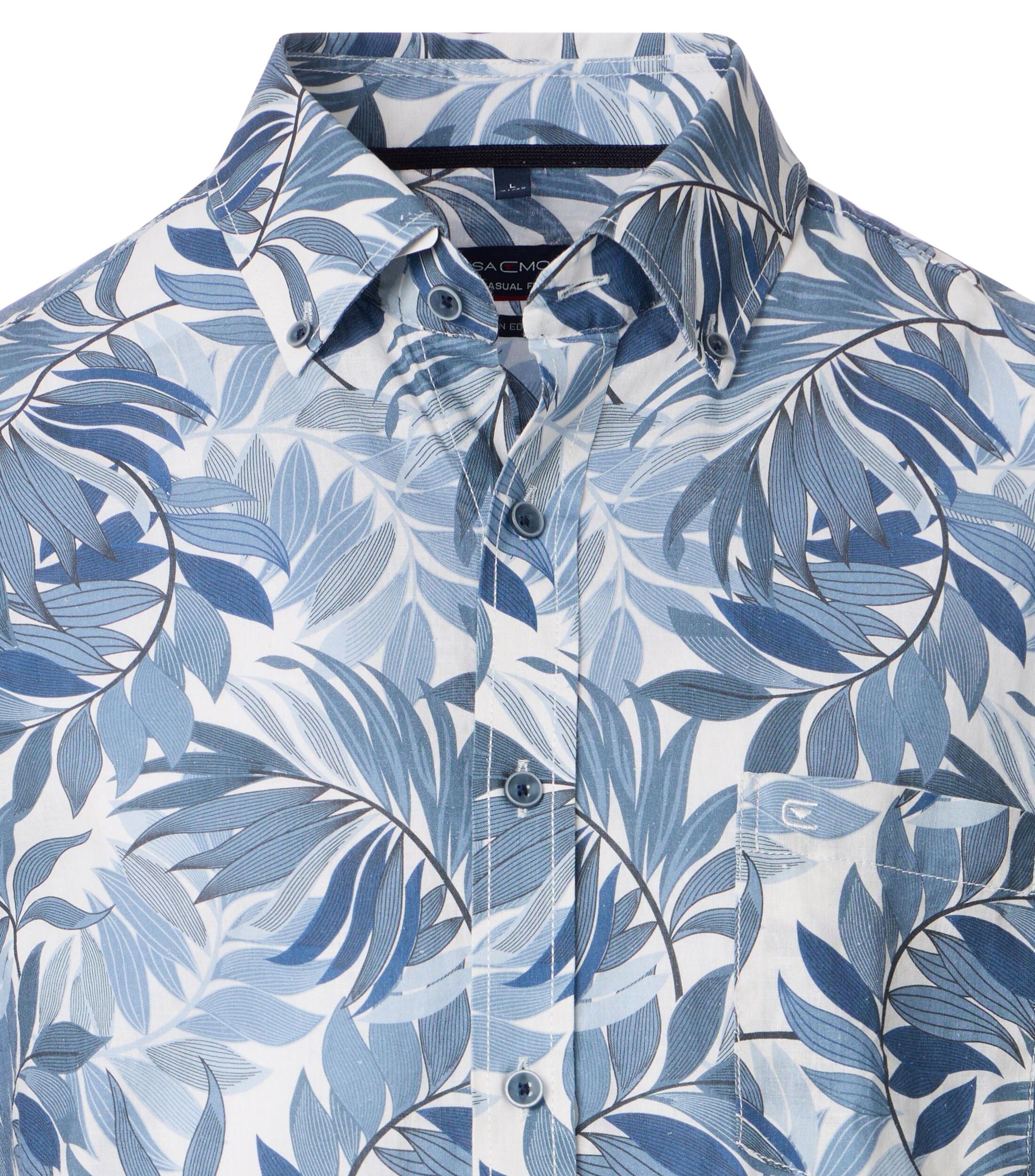 CASA MODA Sport casual fit overhemd, popeline, blauw, wit dessin