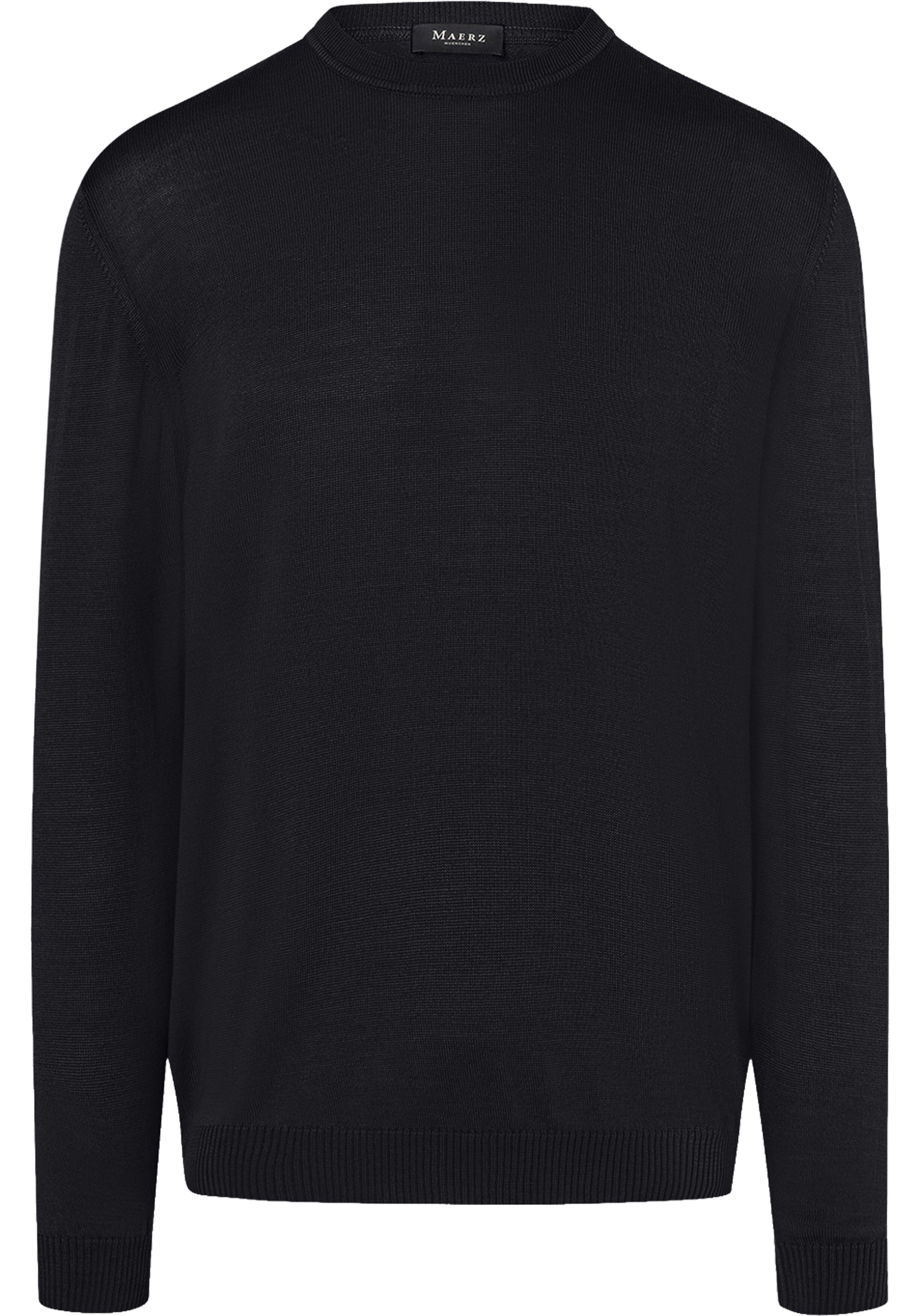 MAERZ Classic Fit heren trui met O-hals wol, zwart