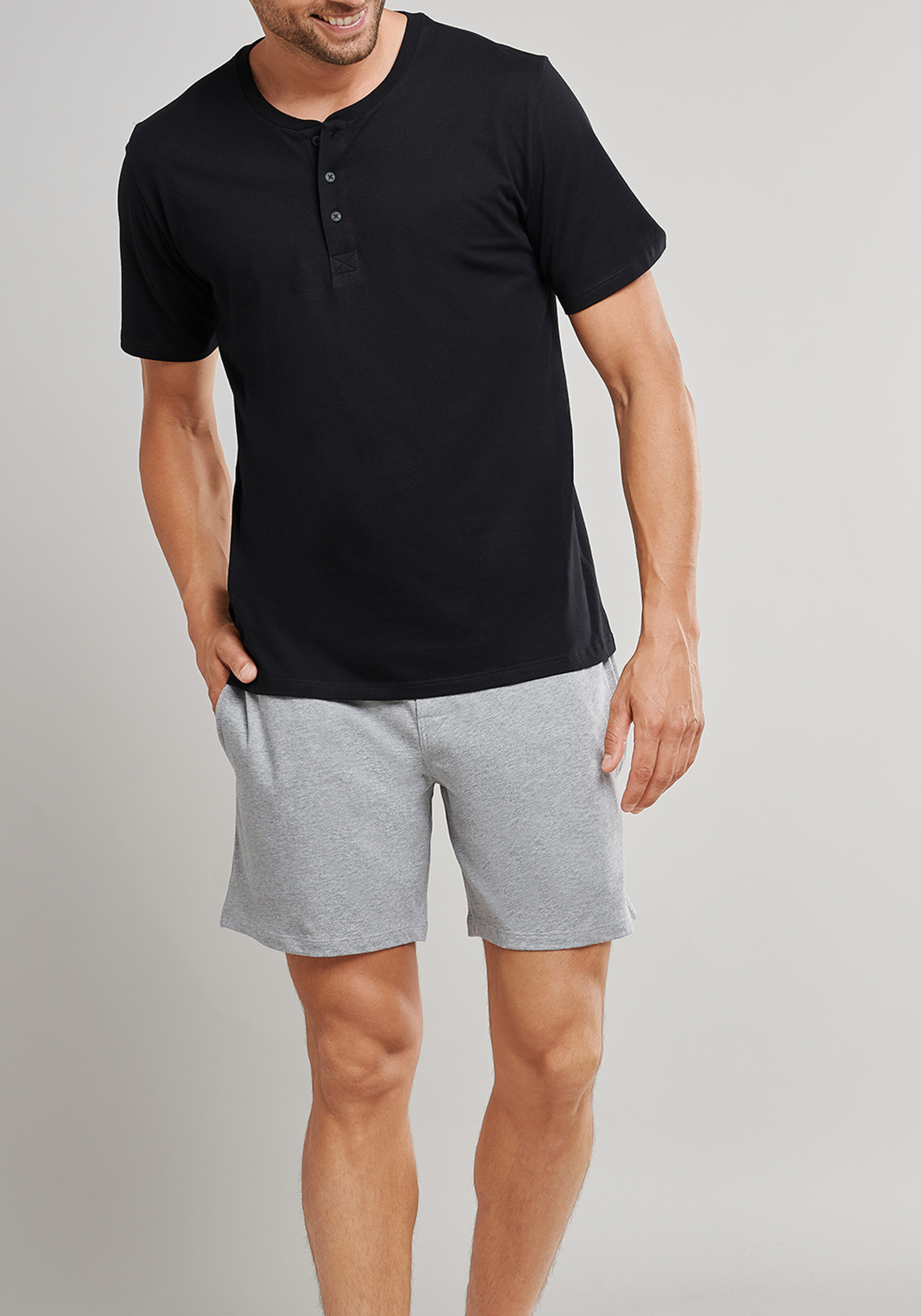 6-4007065358622-schiesser-mixrelax-shirt_HR SCHIESSER Mix+Relax T-shirt, korte mouw O-hals met knoopjes, zwart