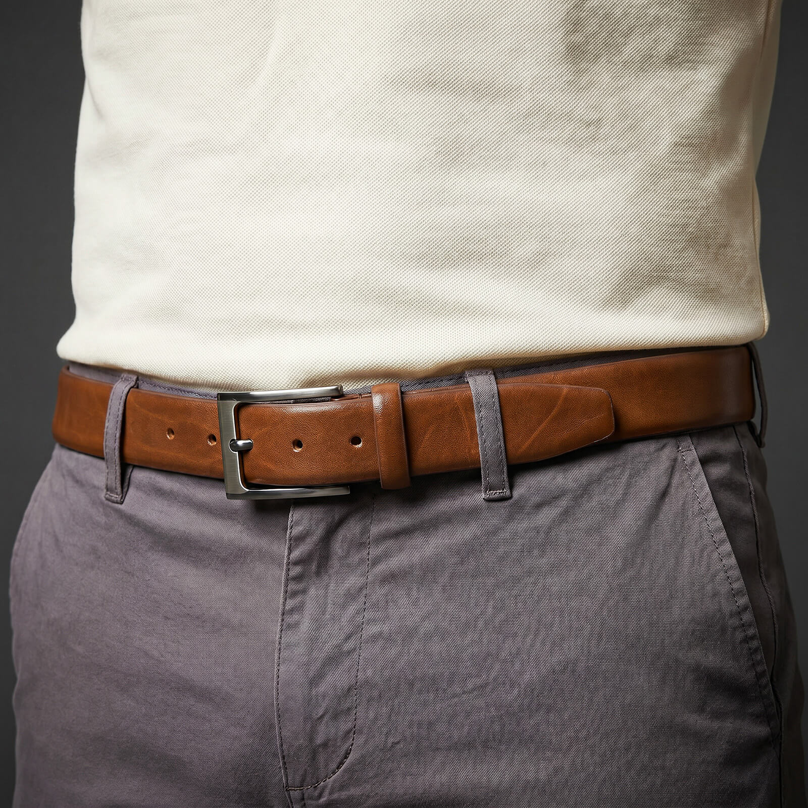 LINDENMANN leren heren riem, cognac