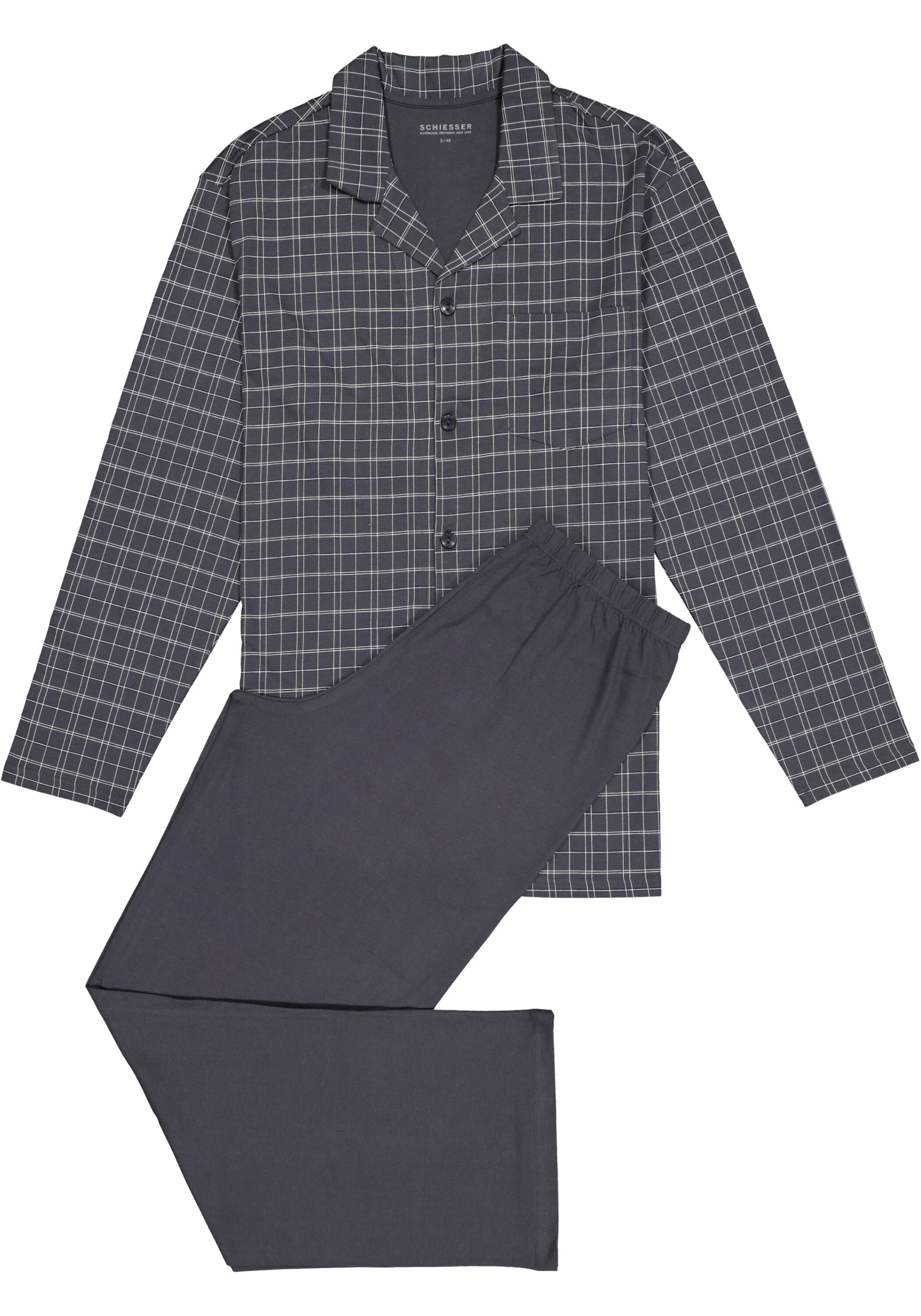 SCHIESSER heren pyjama, met knoopjes, grijs geruit