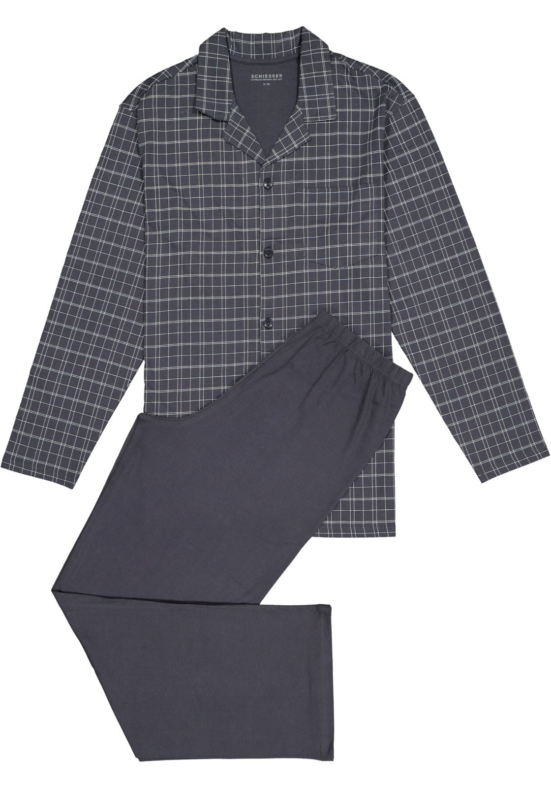 1-4007064784859_schiesser-pyjama_HR SCHIESSER heren pyjama, met knoopjes, grijs geruit