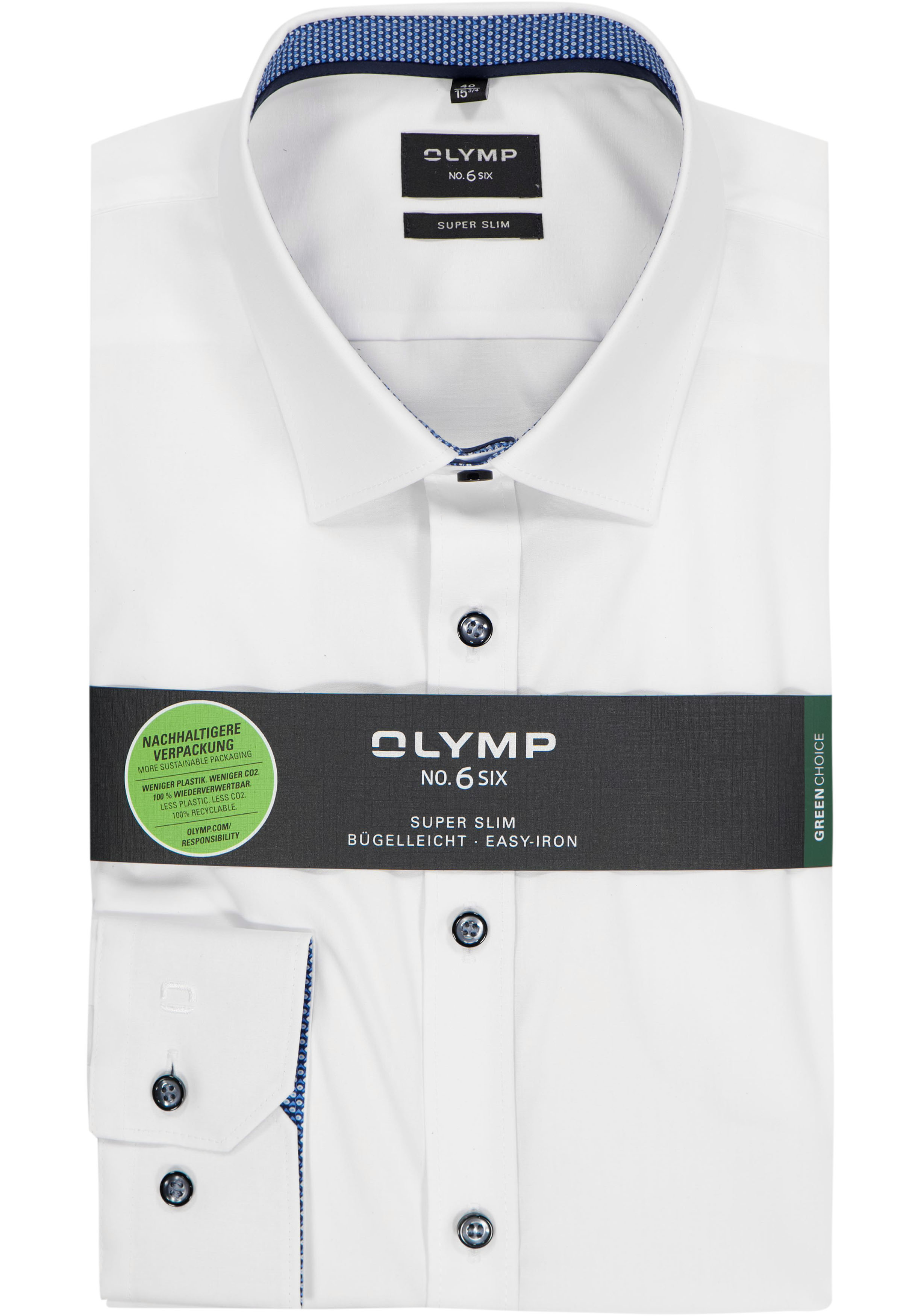 OLYMP No. Six super slim fit overhemd, wit (blauw contrast) 