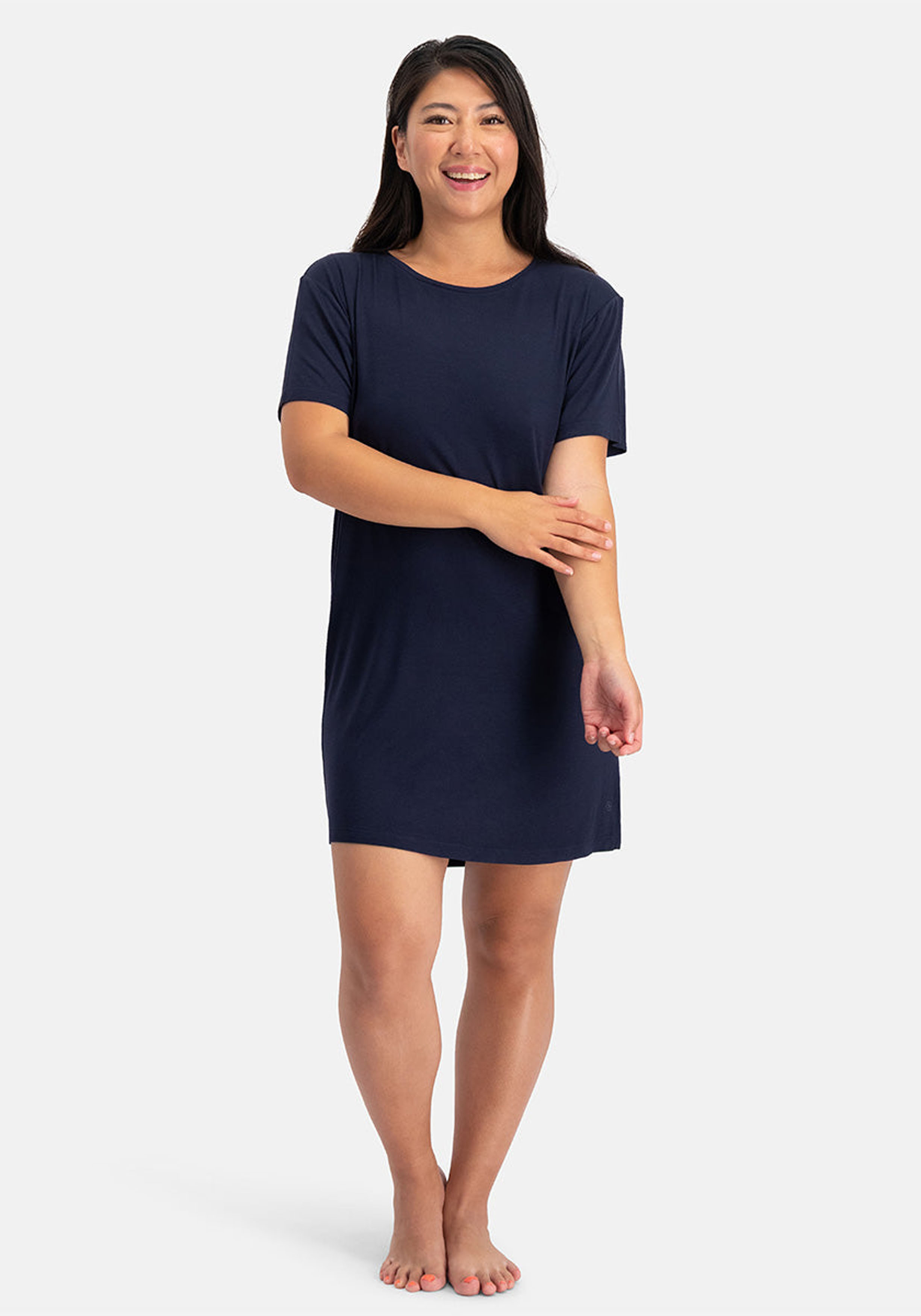 Bamboo Basics Nora pyjama big shirt short sleeves, dames nachthemd, donkerblauw