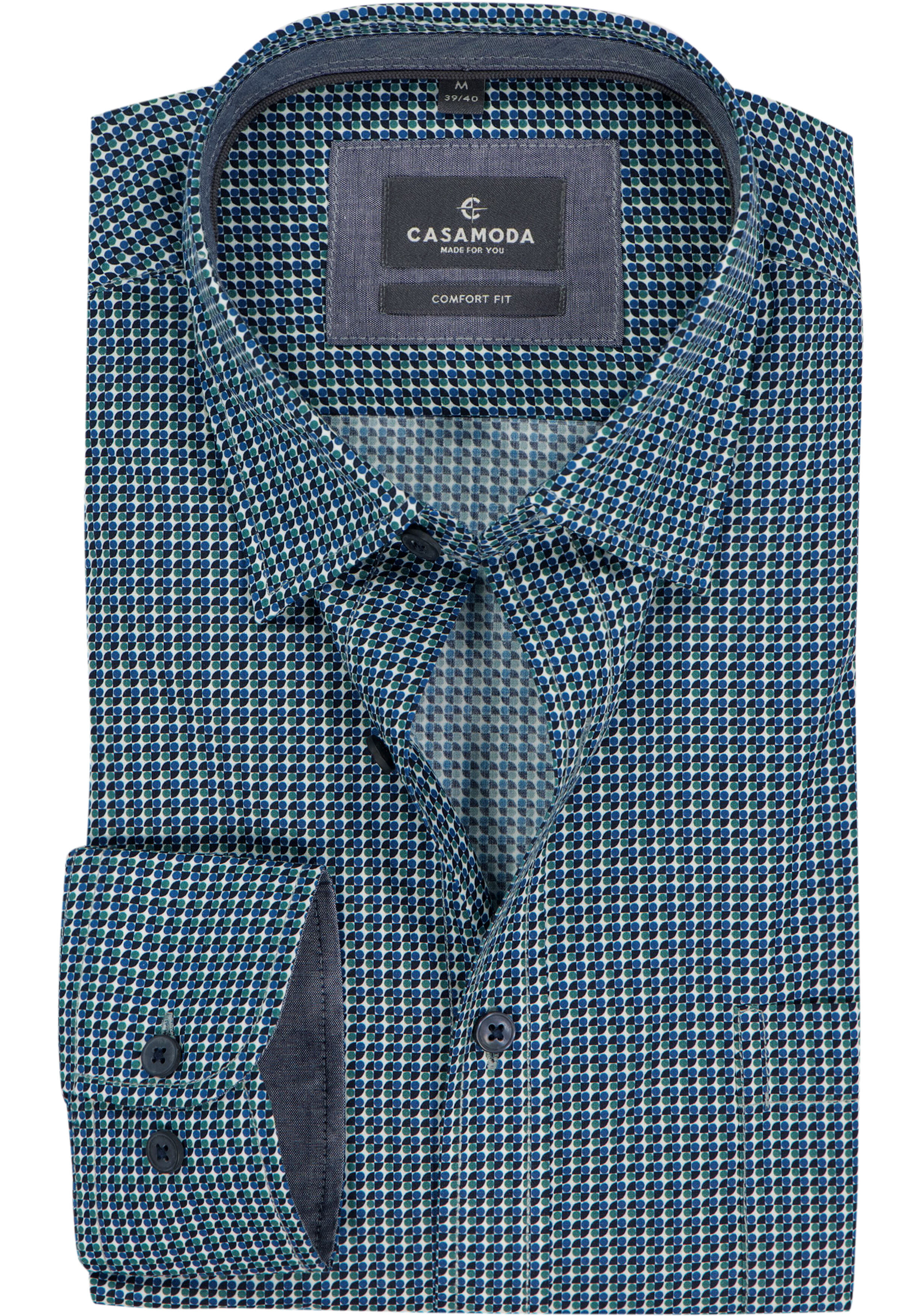CASA MODA Sport comfort fit overhemd, popeline, blauw met wit dessin