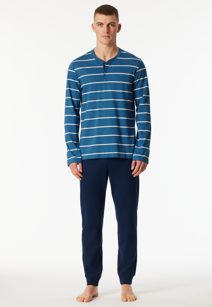 SCHIESSER Casual Essentials Pyjama lang, heren pyjama set, donkerblauw gestreept