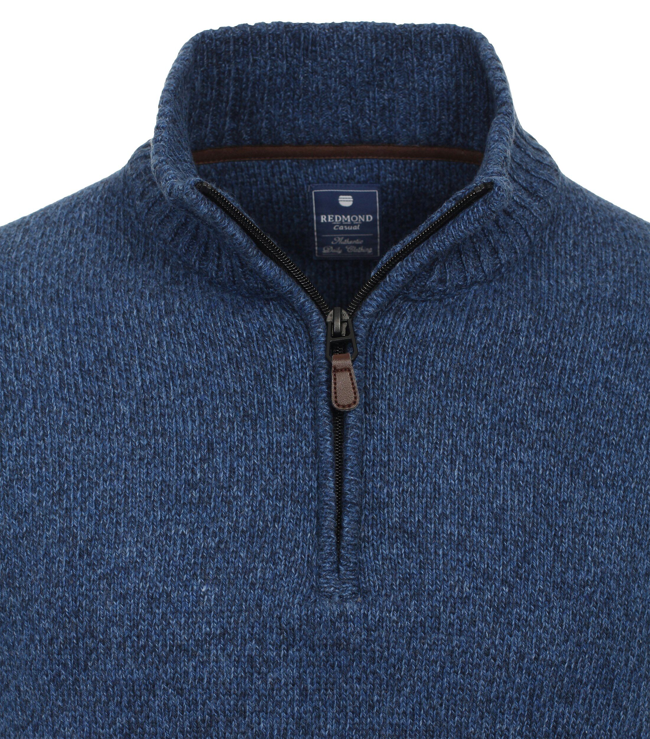 Redmond heren schipperstrui wol- met katoenmengsel, opstaande kraag, blauw (middeldik) - 242850600-10