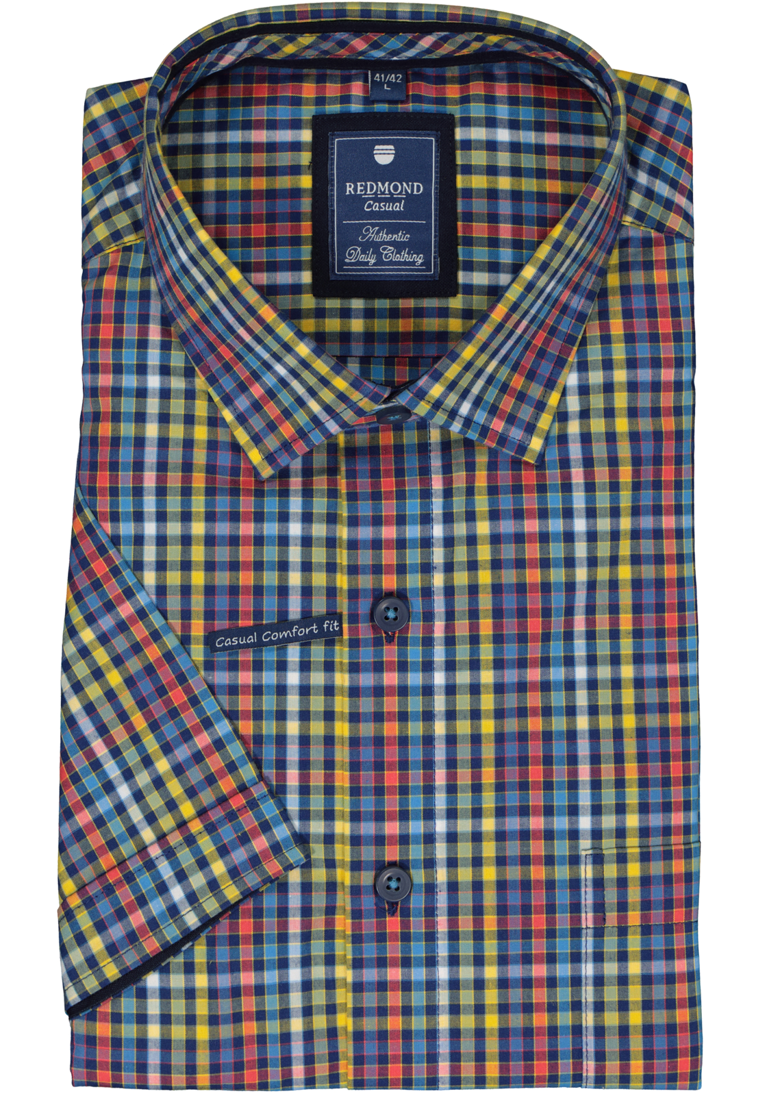 2-4061933352761_redmond-overhemd_HR Redmond regular fit overhemd, korte mouw, popeline, blauw geruit