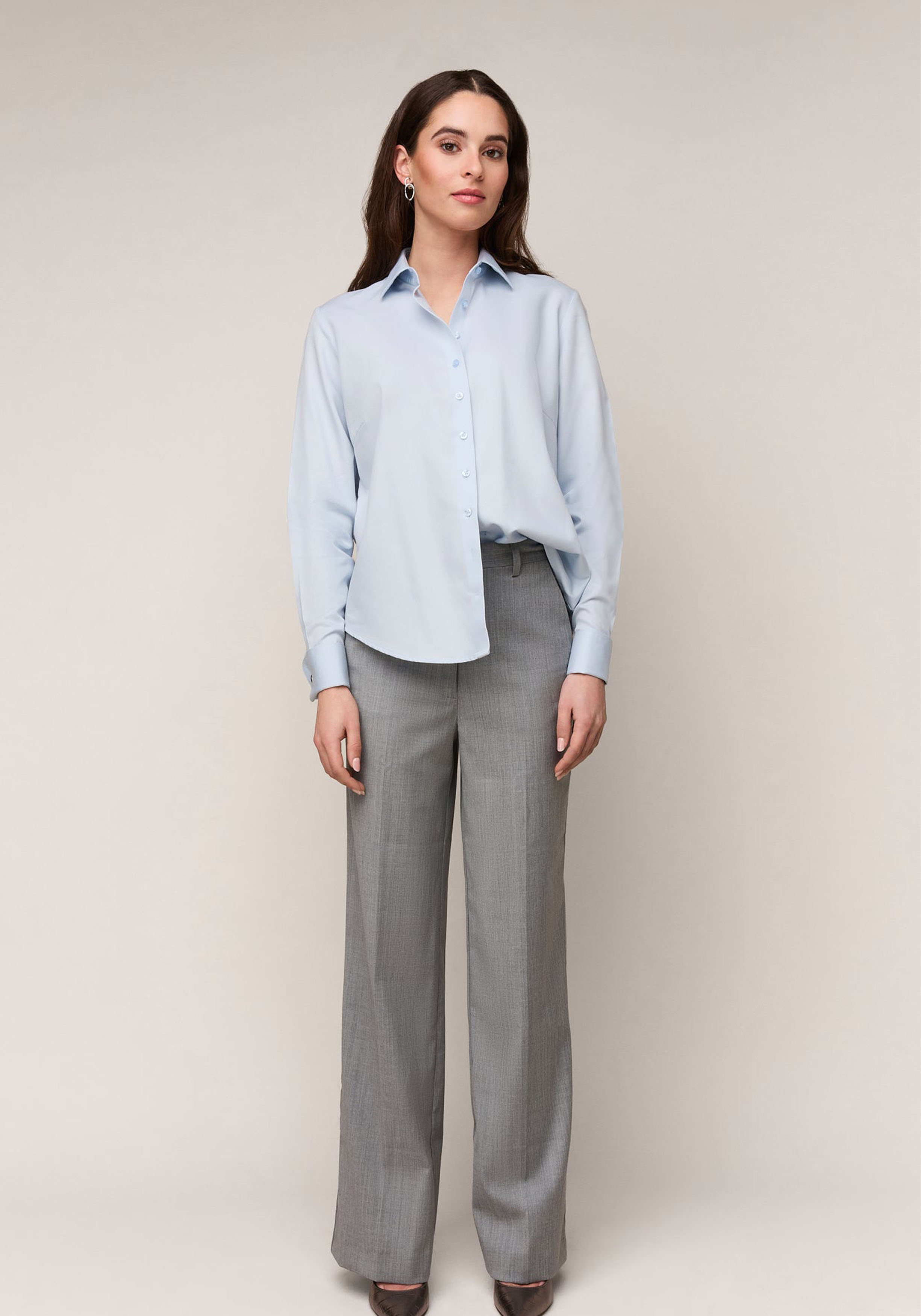 Vander Amsterdam damesblouse regular fit dubbele manchet, twill, lichtblauw