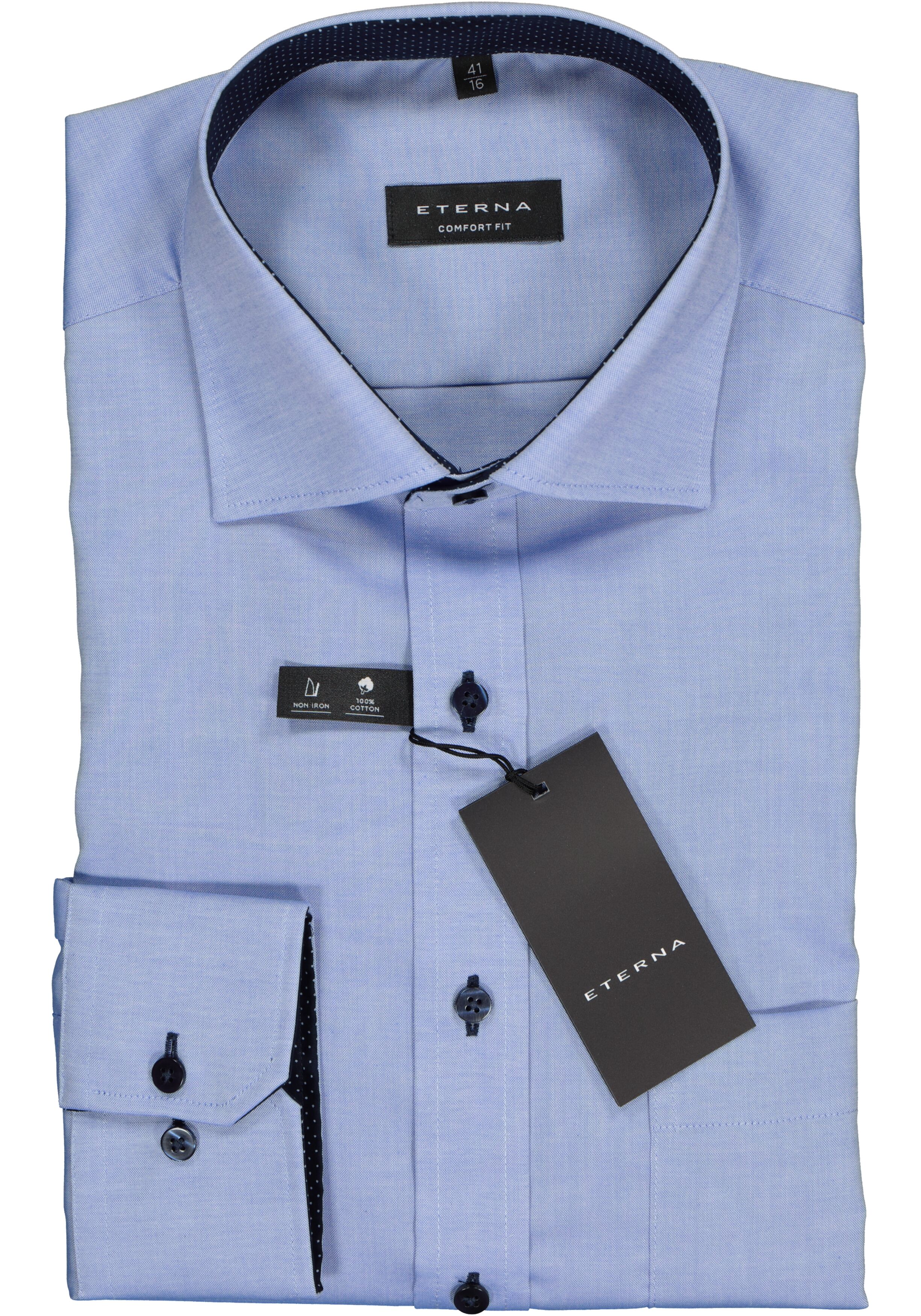 ETERNA comfort fit overhemd, fijn Oxford heren overhemd, lichtblauw (blauw gestipt contrast)