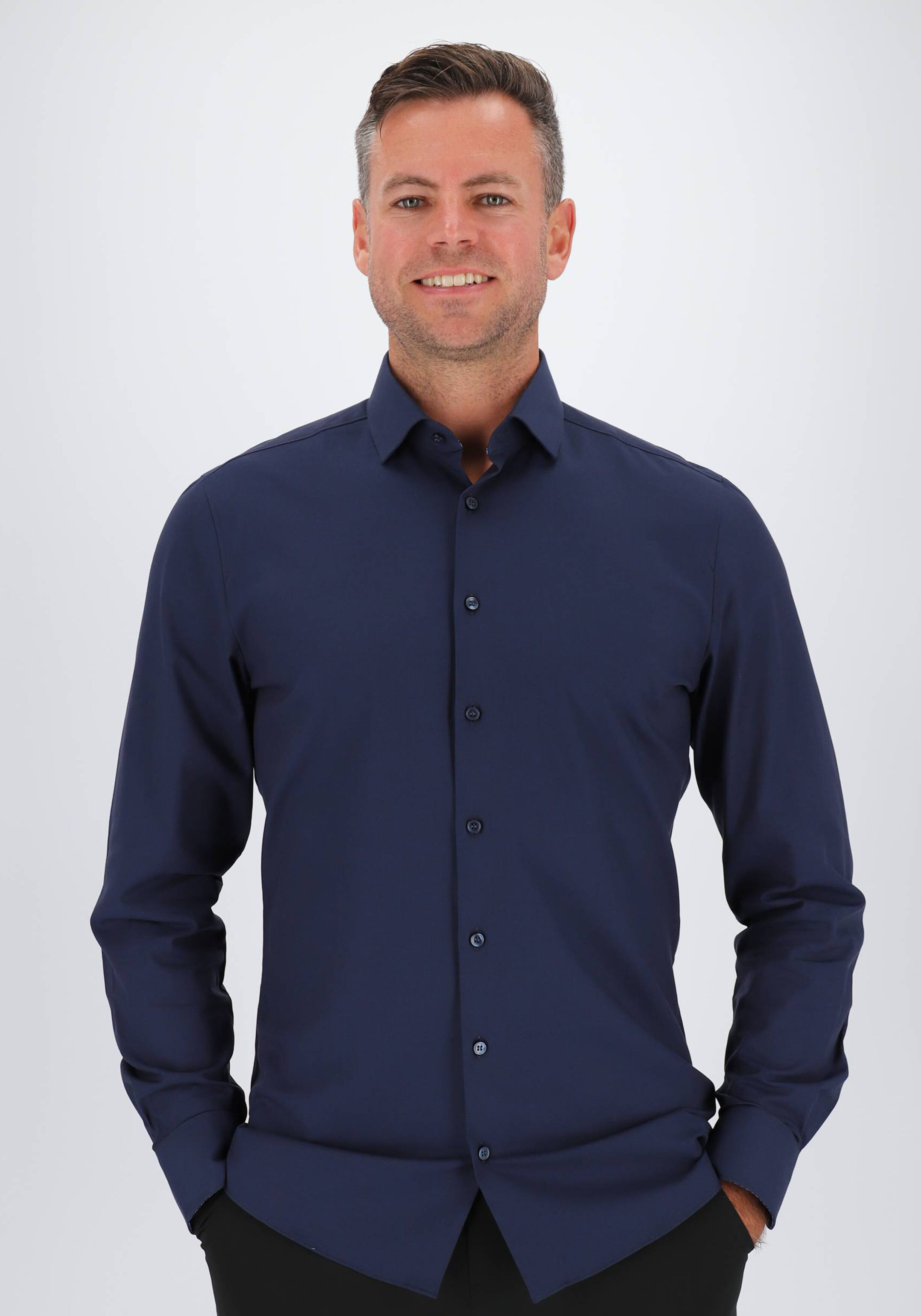 OLYMP 24/7 Level 5 body fit overhemd, twill, marine blauw