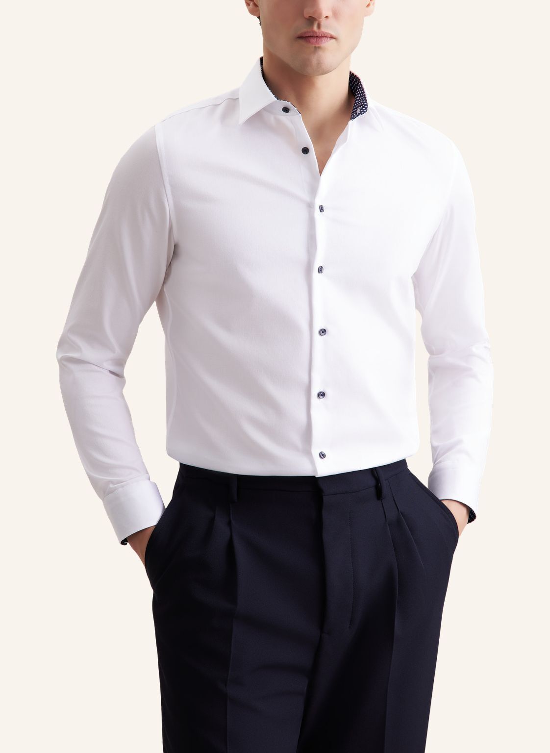 Seidensticker slim fit overhemd, mouwlengte 7, popeline, wit