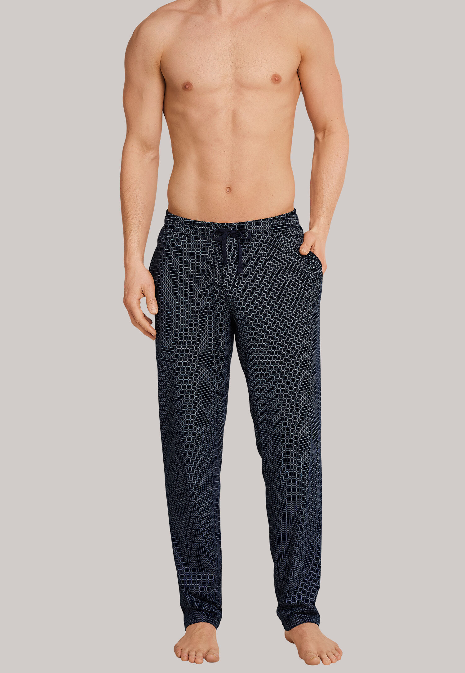 SCHIESSER Mix+Relax lounge broek, lange pijpen zonder boord, dun, blauw geruit