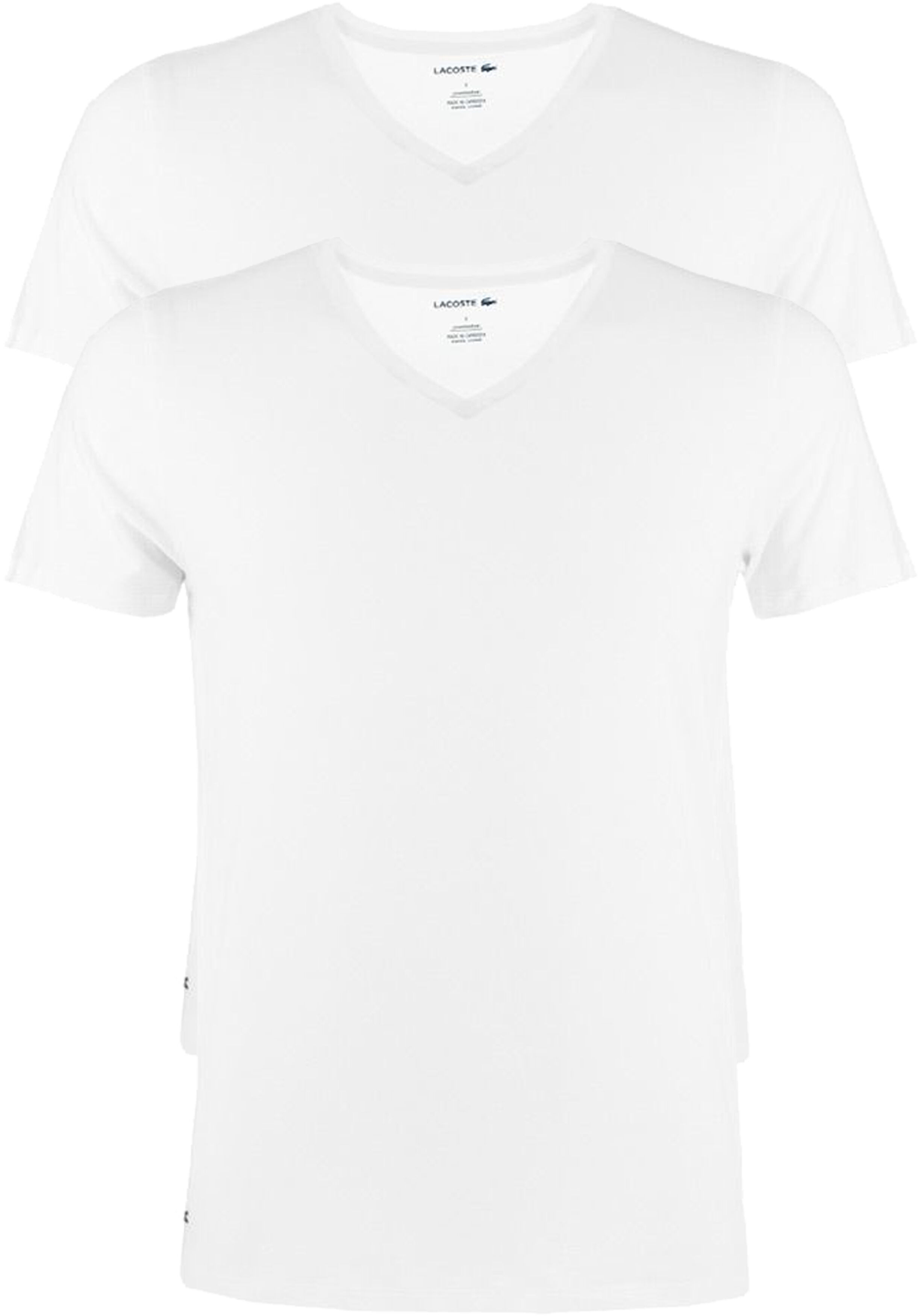 Lacoste heren stretch T-shirts (2-pack), regular fit V-hals, wit
