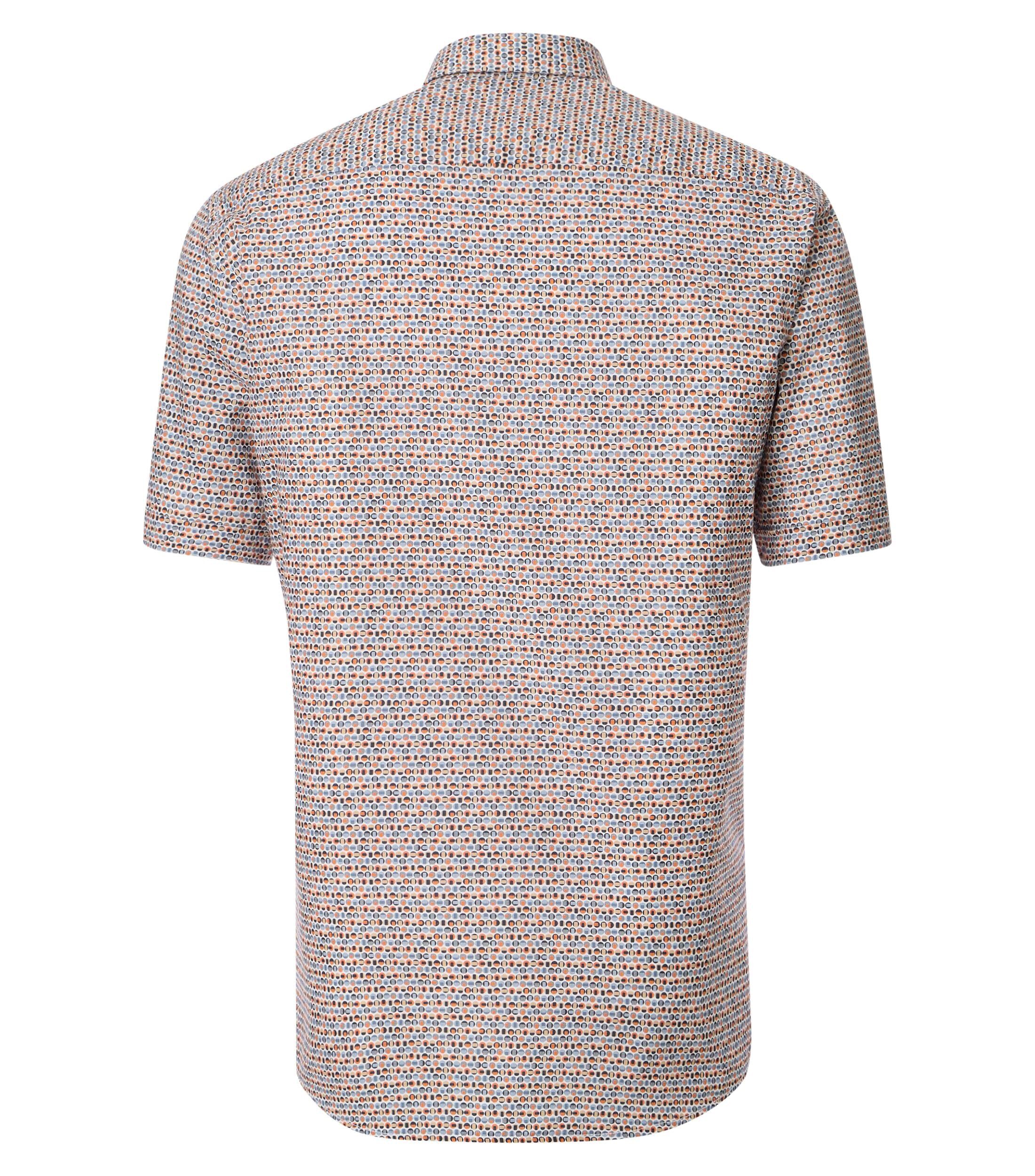 CASA MODA Sport comfort fit overhemd, korte mouw, popeline, blauw, wit, beige en oranje dessin