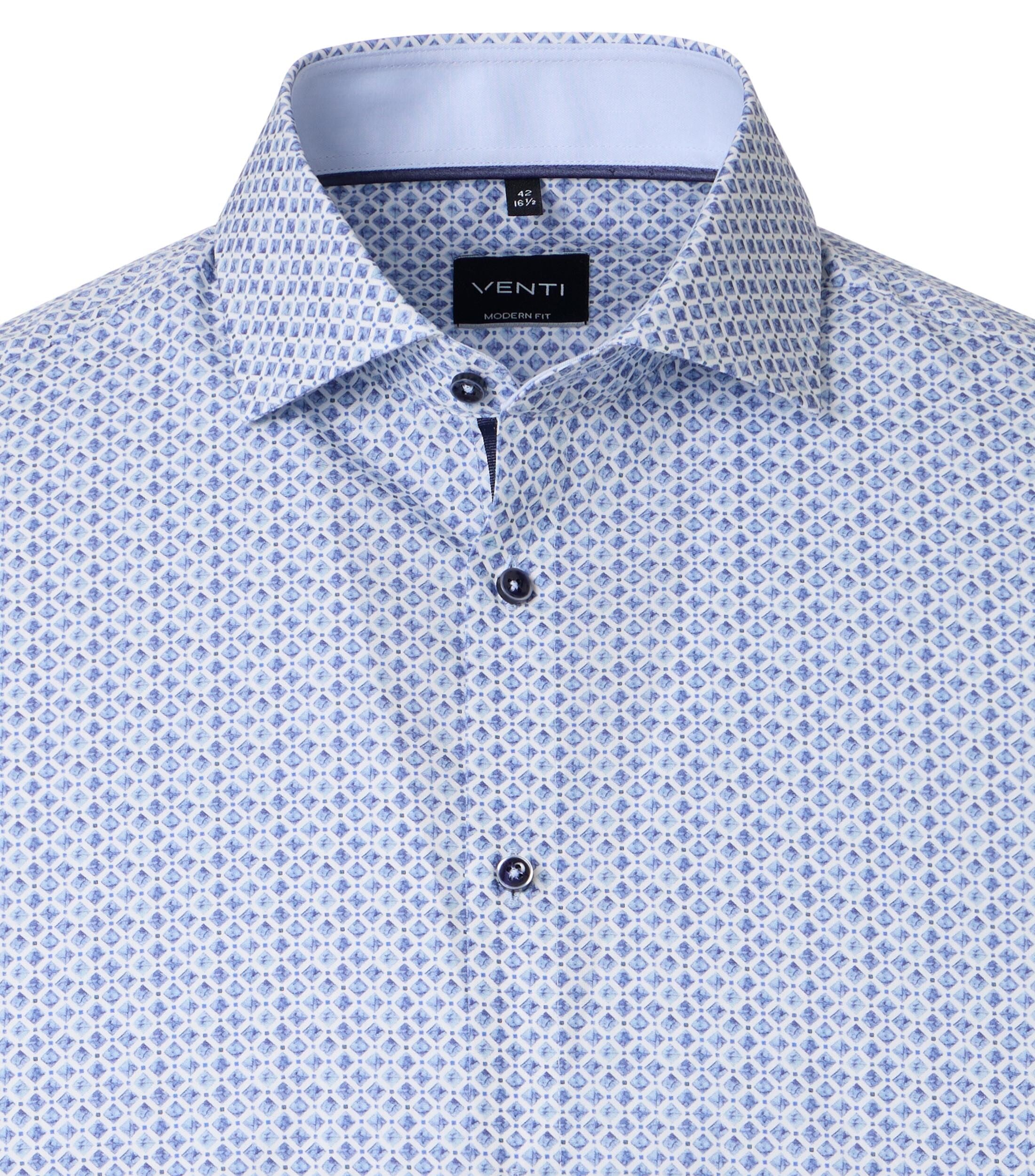 VENTI modern fit overhemd, popeline, wit, blauw dessin