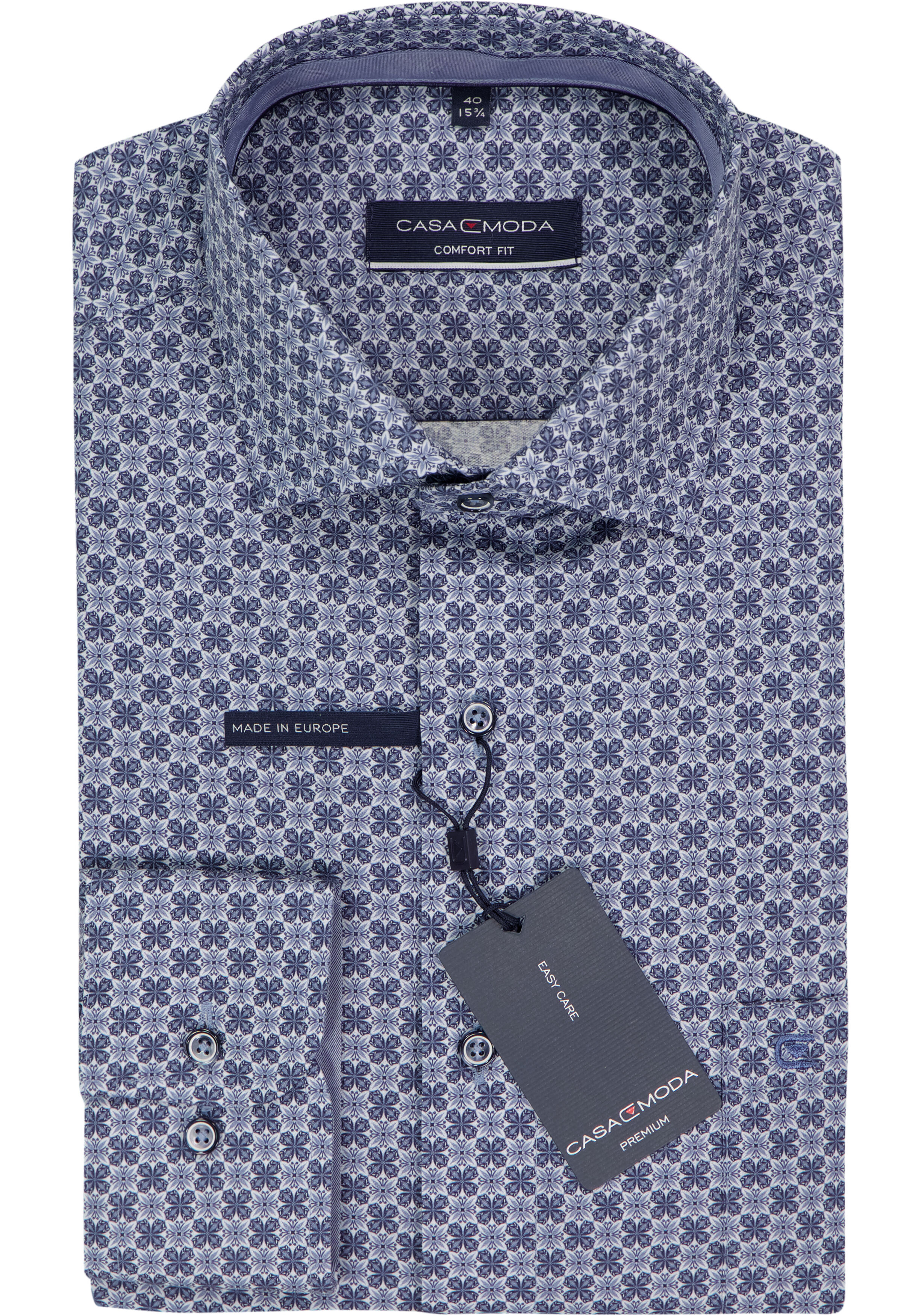CASA MODA comfort fit overhemd, popeline, blauw met wit dessin
