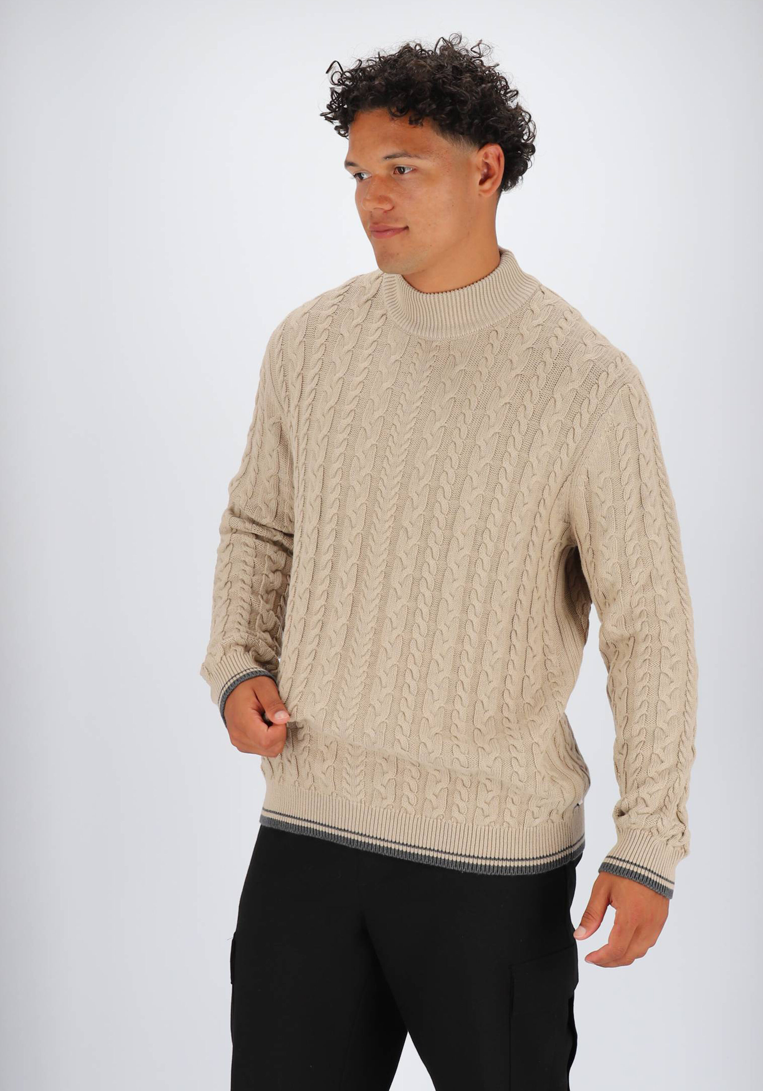 OLYMP modern fit trui wolmengsel, kabeltrui, turtleneck, beige