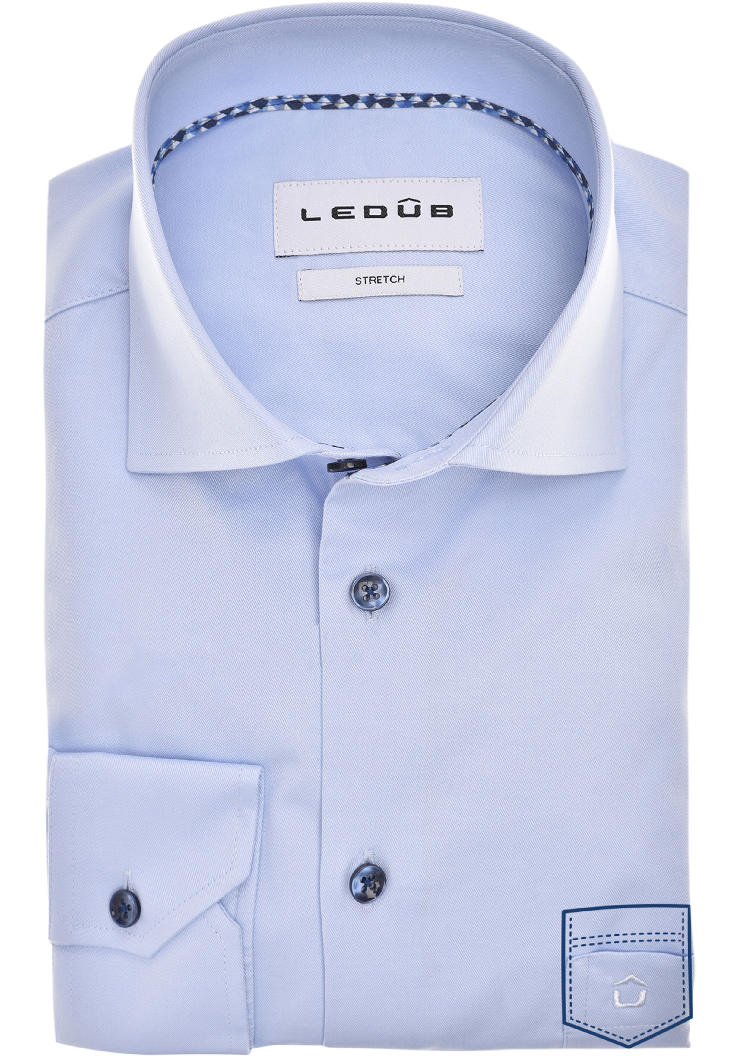 Ledub modern fit overhemd, mouwlengte 72 cm, popeline, lichtblauw