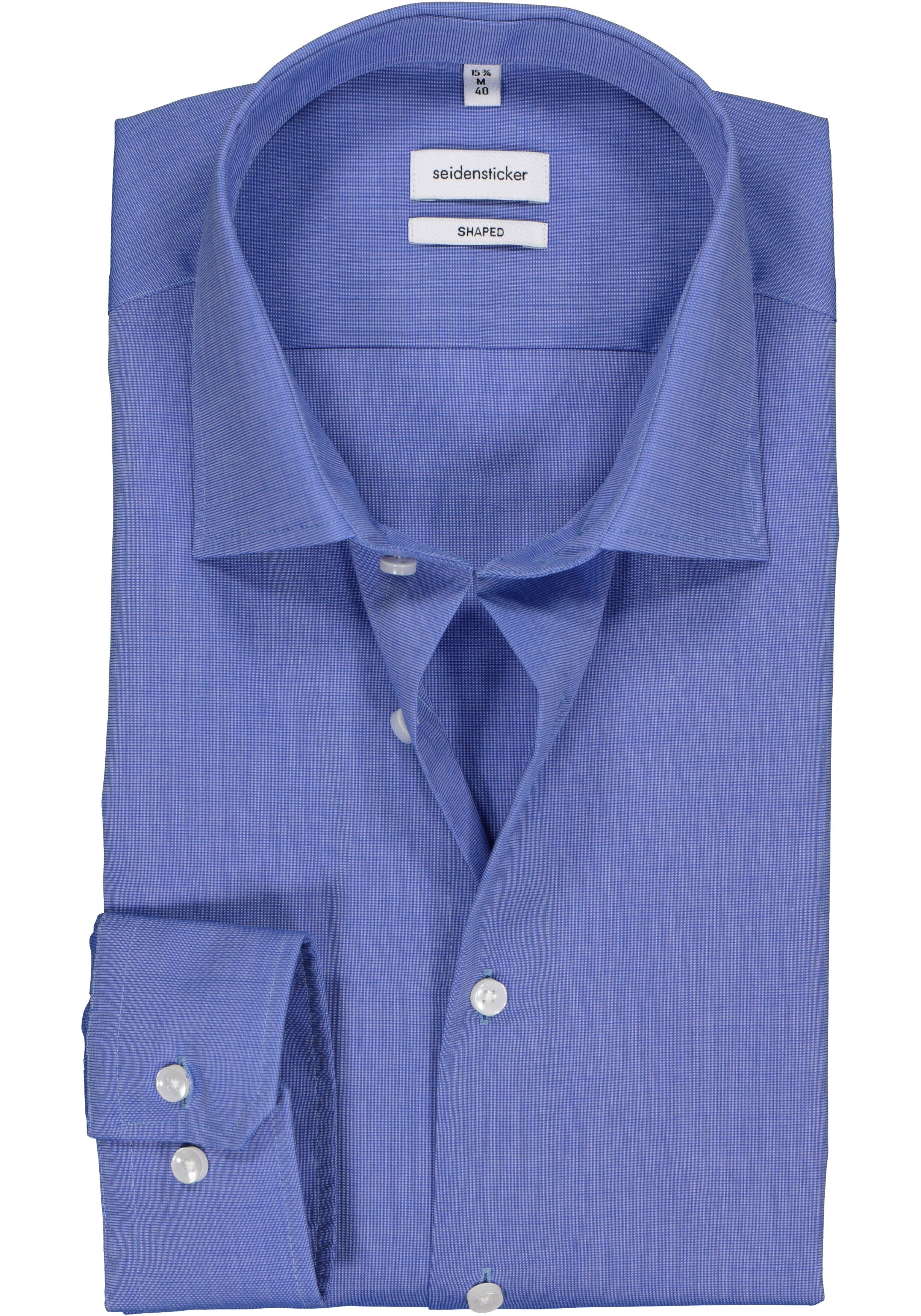 Seidensticker shaped fit overhemd, blauw fil a fil