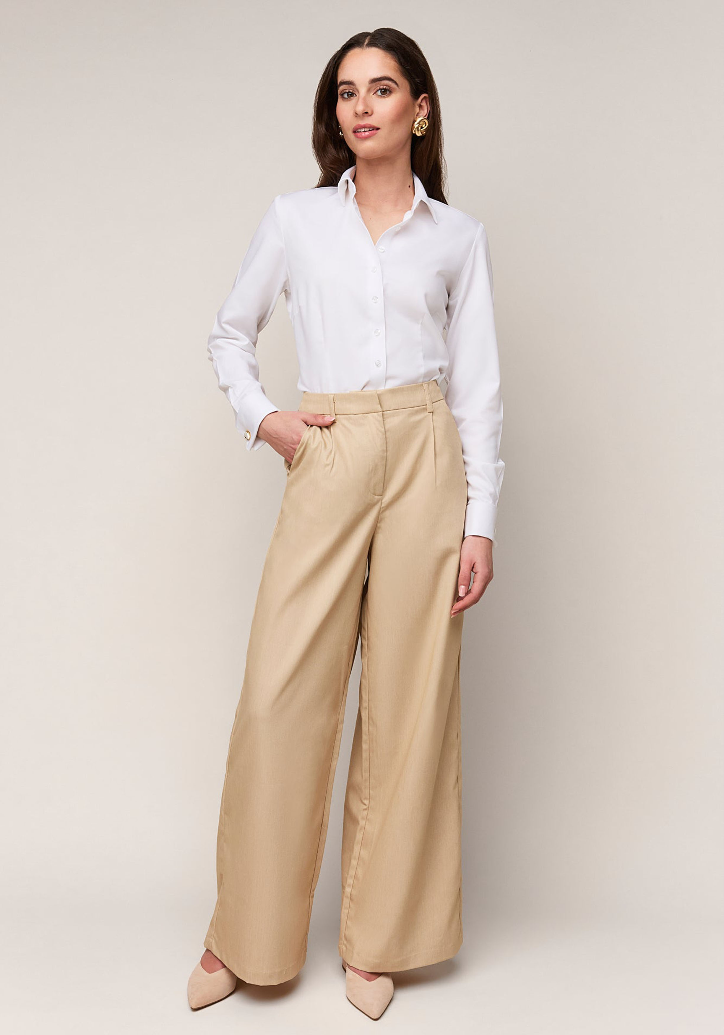 Vander Amsterdam damesblouse slim fit dubbele manchet, twill, wit