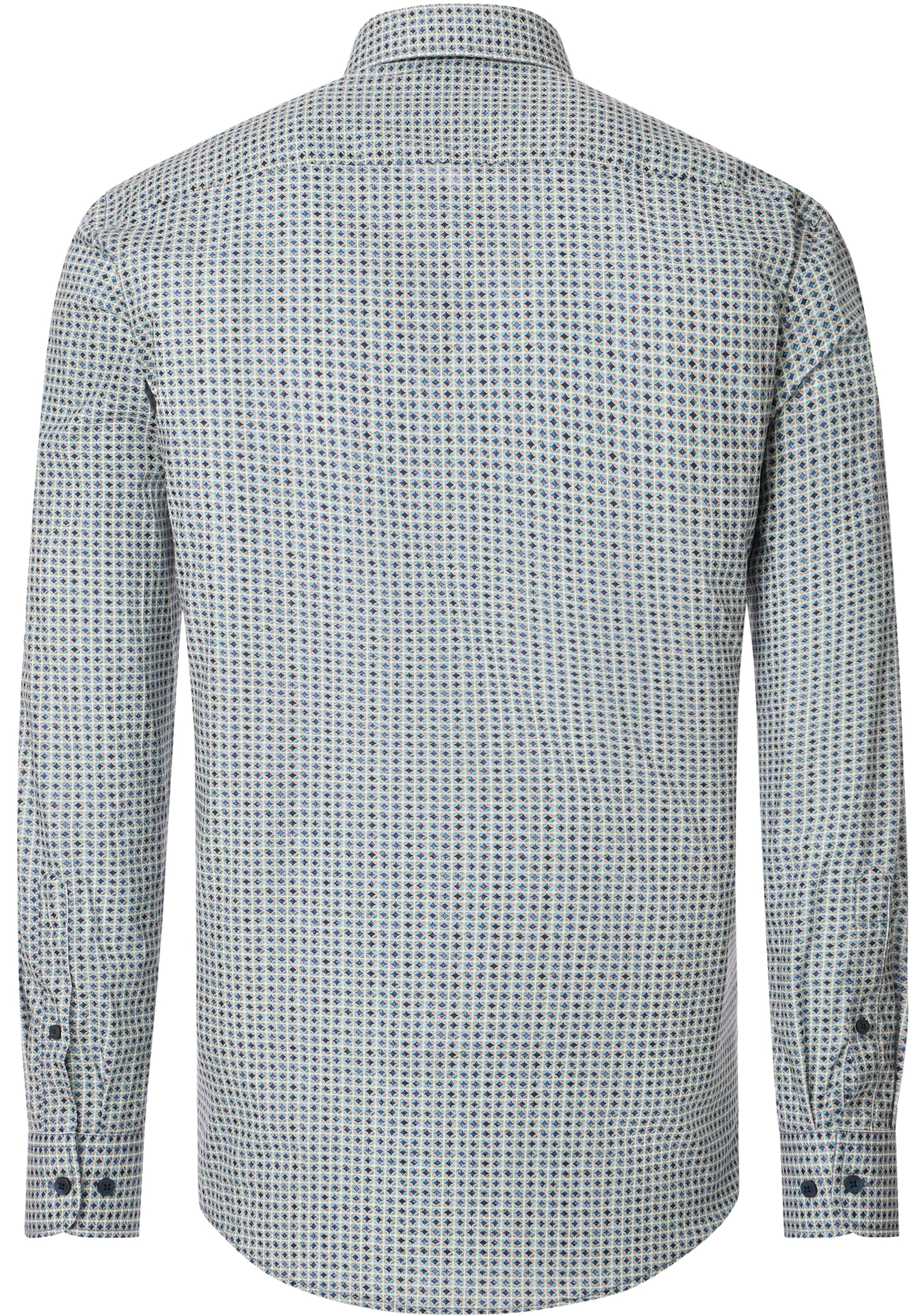 CASA MODA Sport casual fit overhemd, popeline, groen met blauw, beige en wit dessin
