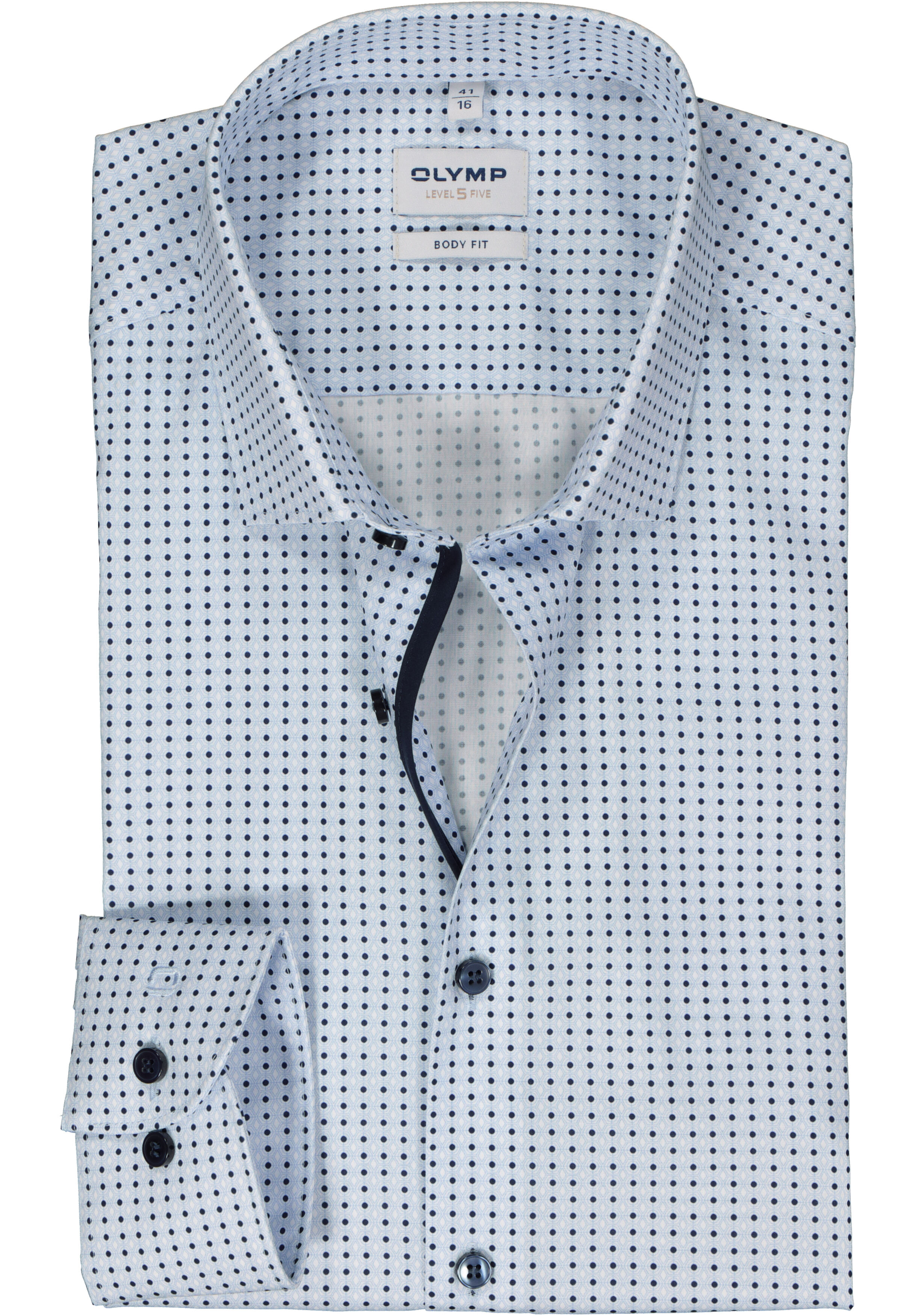 OLYMP Level 5 body fit overhemd, popeline, lichtblauw dessin