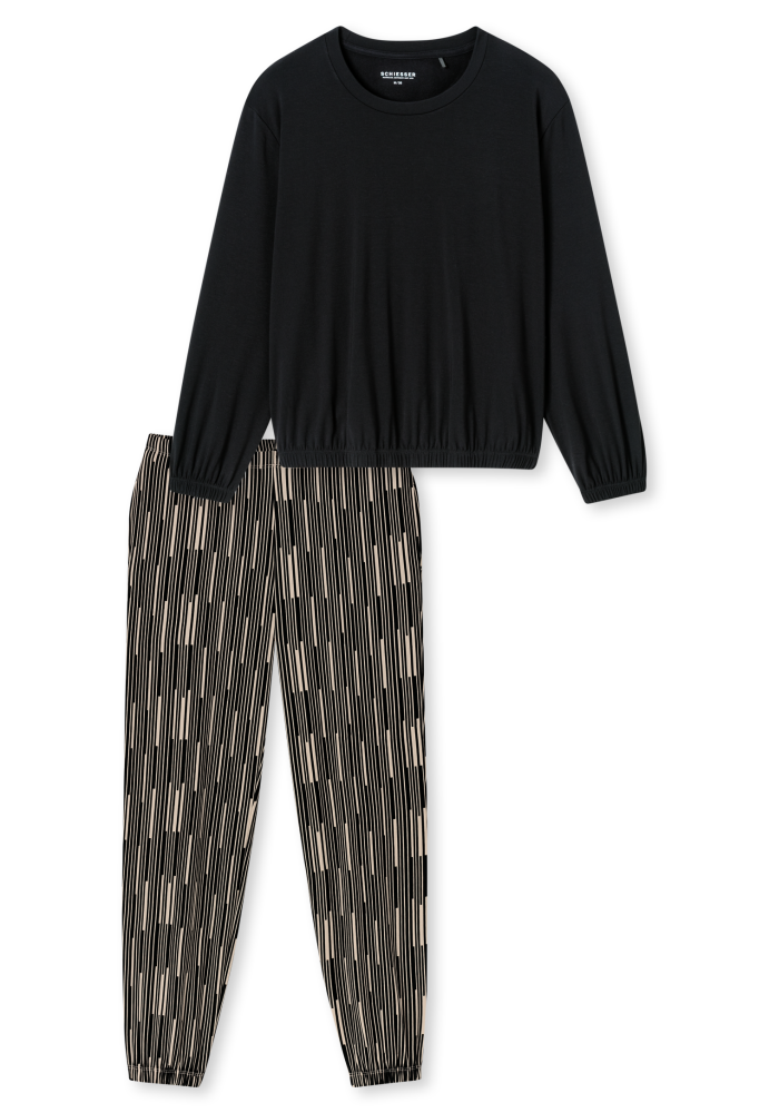 SCHIESSER dames Modern Nightwear Pyjama lang, dames pyjama set, zwart dessin