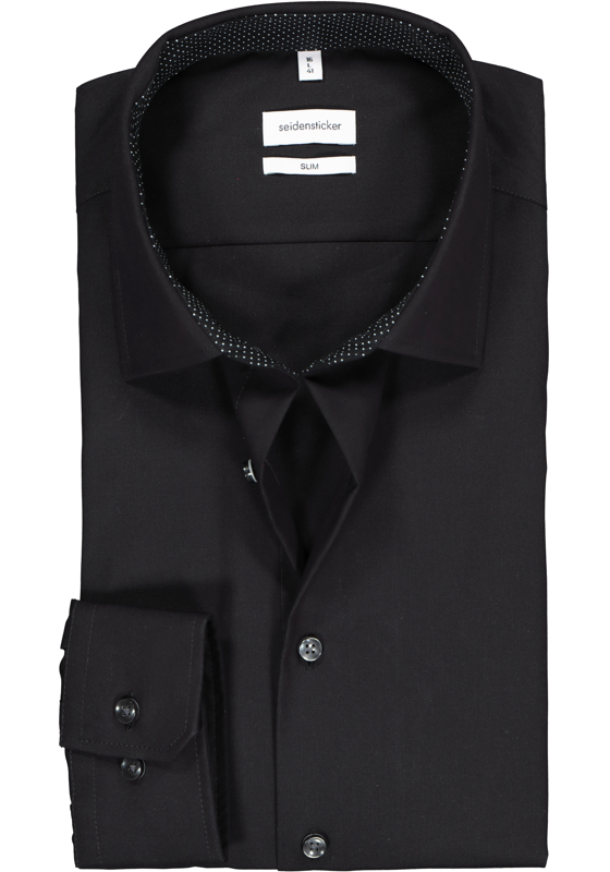 Seidensticker slim fit overhemd, zwart (gestipt contrast) Seidensticker slim fit overhemd, zwart (gestipt contrast)