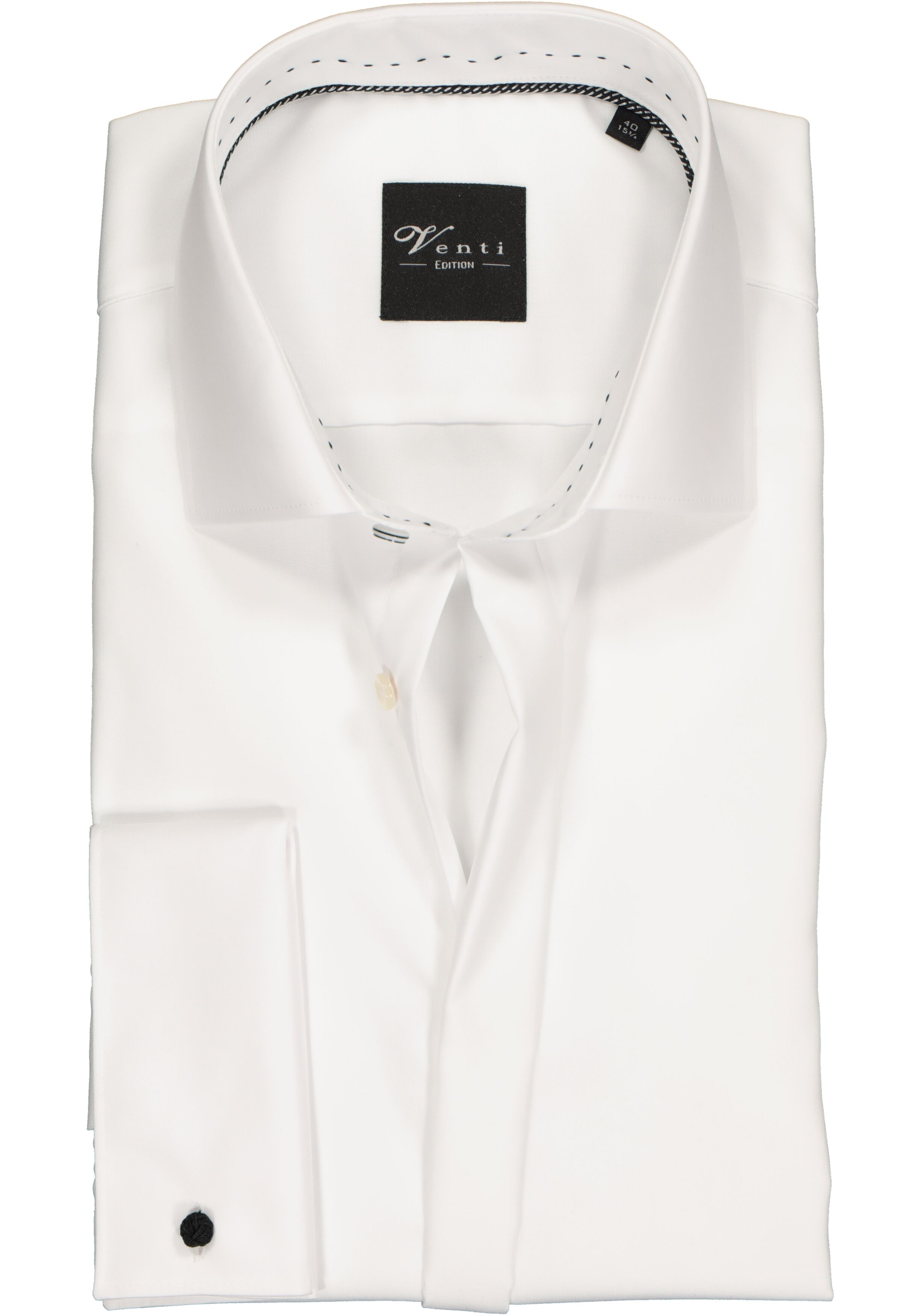 VENTI modern fit smoking overhemd, dubbele manchet en Kent kraag, wit 
