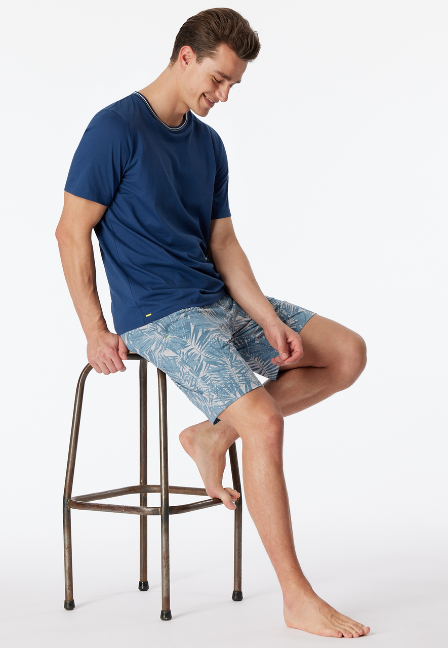SCHIESSER Mix+Relax loungebroek kort, heren bermuda organic cotton bladeren grijsmelange