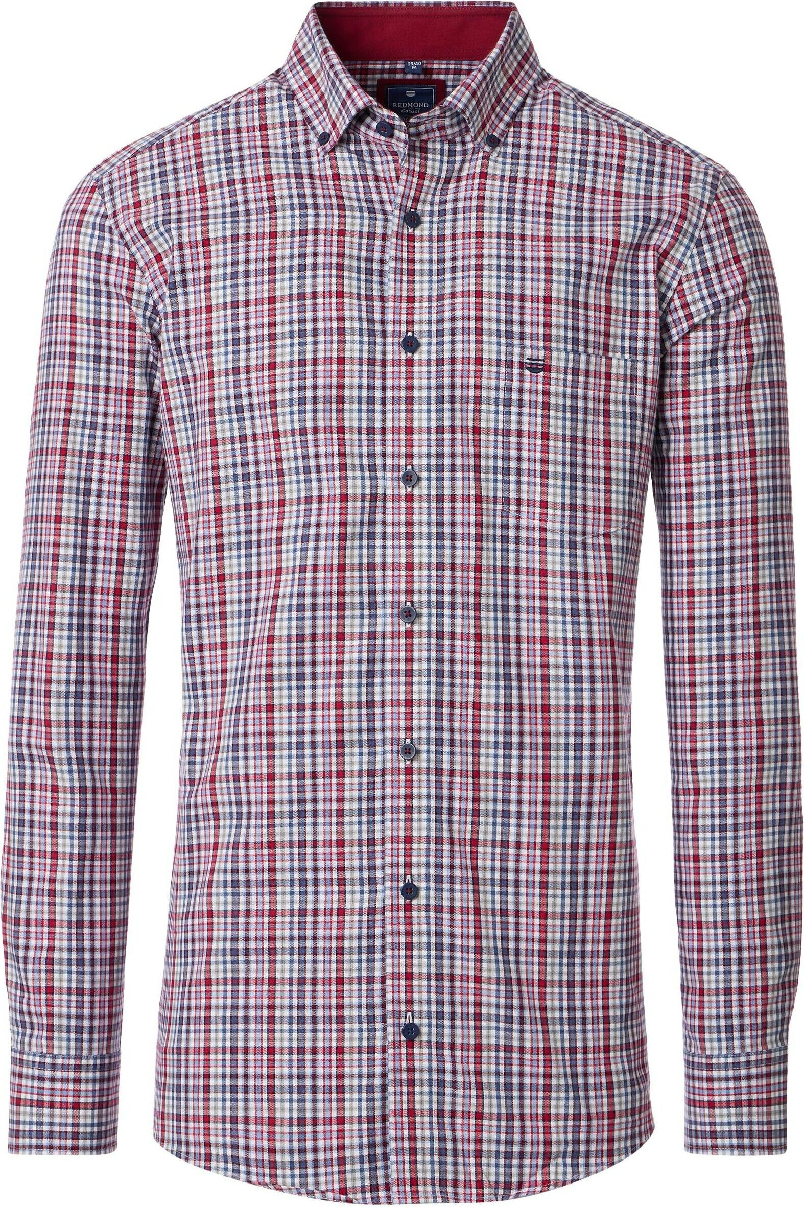 Redmond modern fit overhemd, twill, rood, wit, blauw, grijs geruit