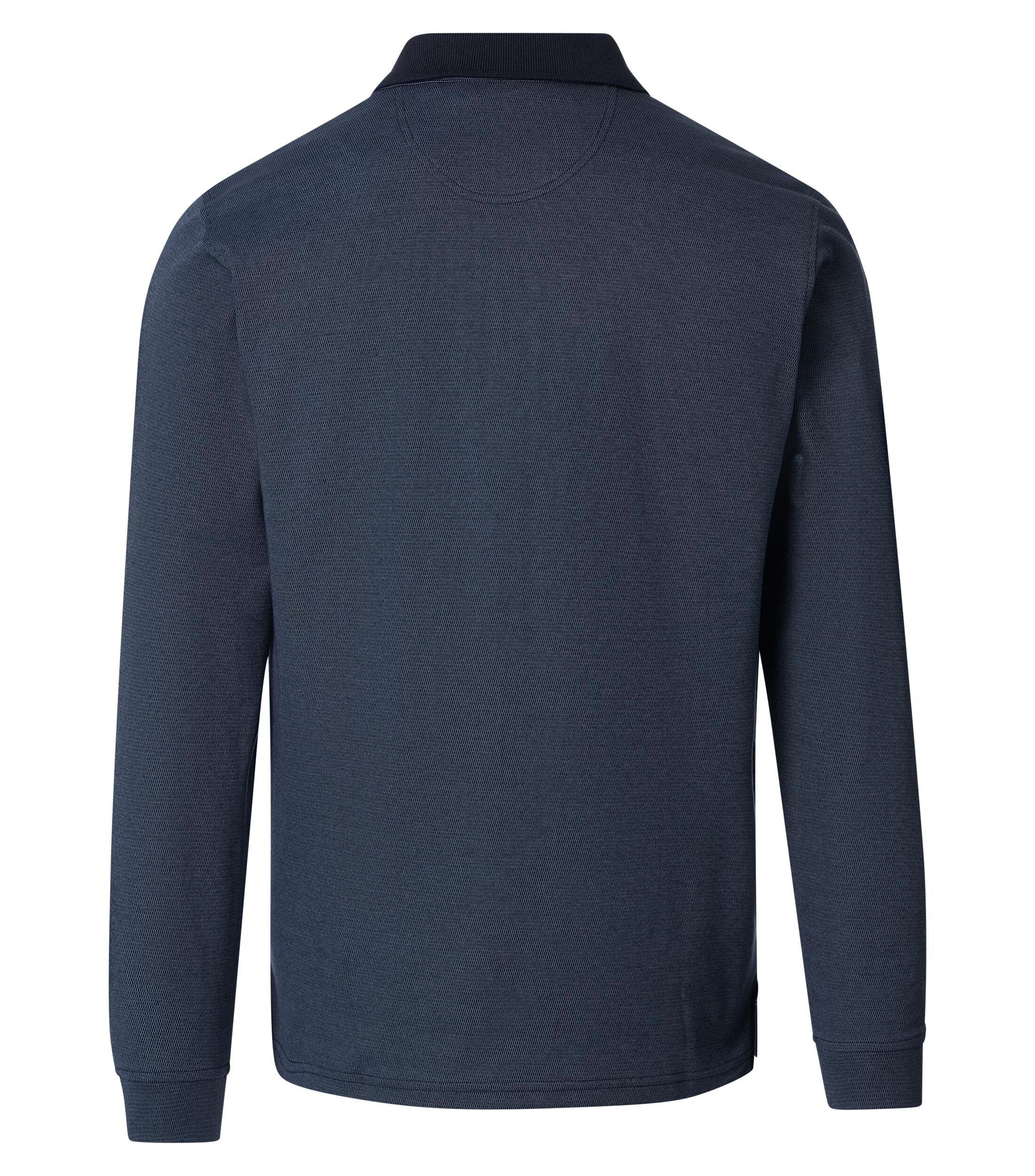 CASA MODA comfort fit heren polo lange mouw, donkerblauw dessin