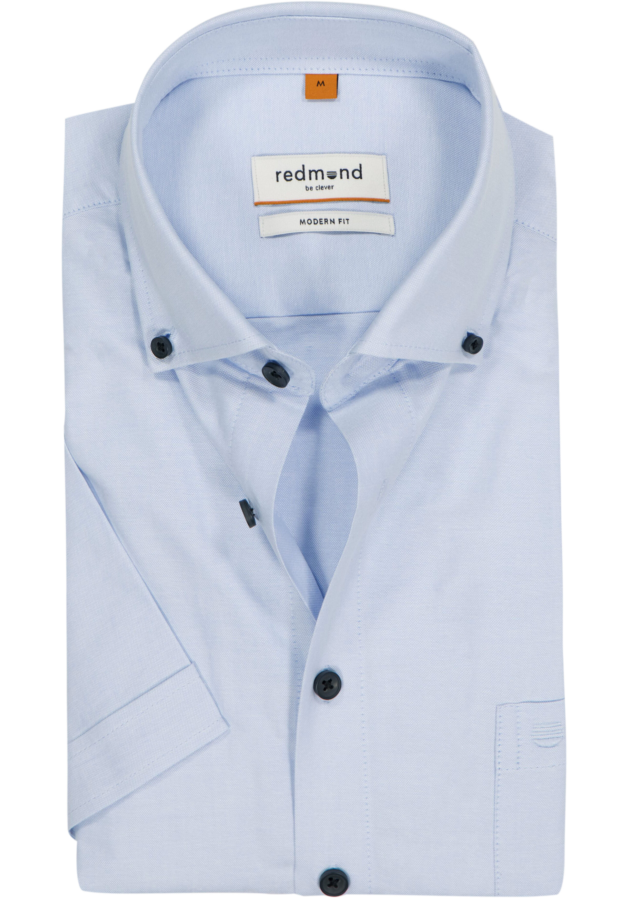 Redmond modern fit overhemd, korte mouw, Oxford, blauw