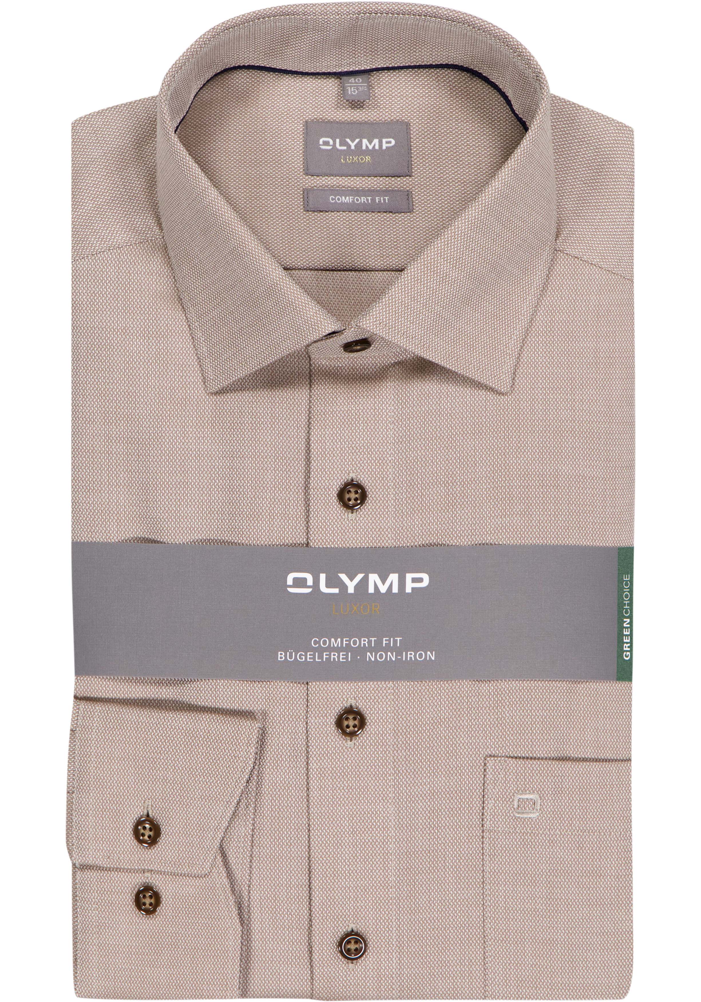 OLYMP Luxor comfort fit overhemd, structuur, noga bruin