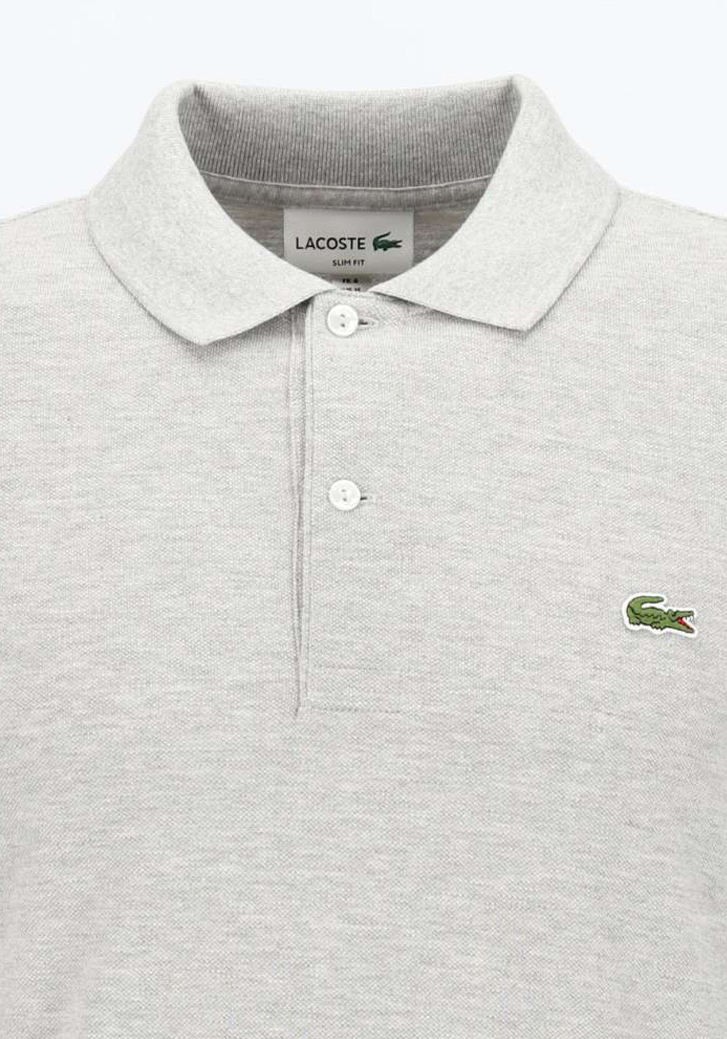 Lacoste Slim Fit polo lange mouw, lichtgrijs melange