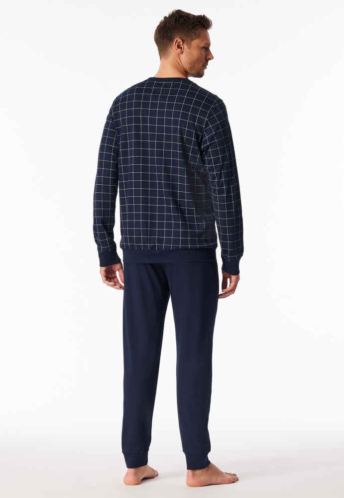 SCHIESSER Fine Interlock Pyjama lang, heren pyjama set, nachtblauw dessin