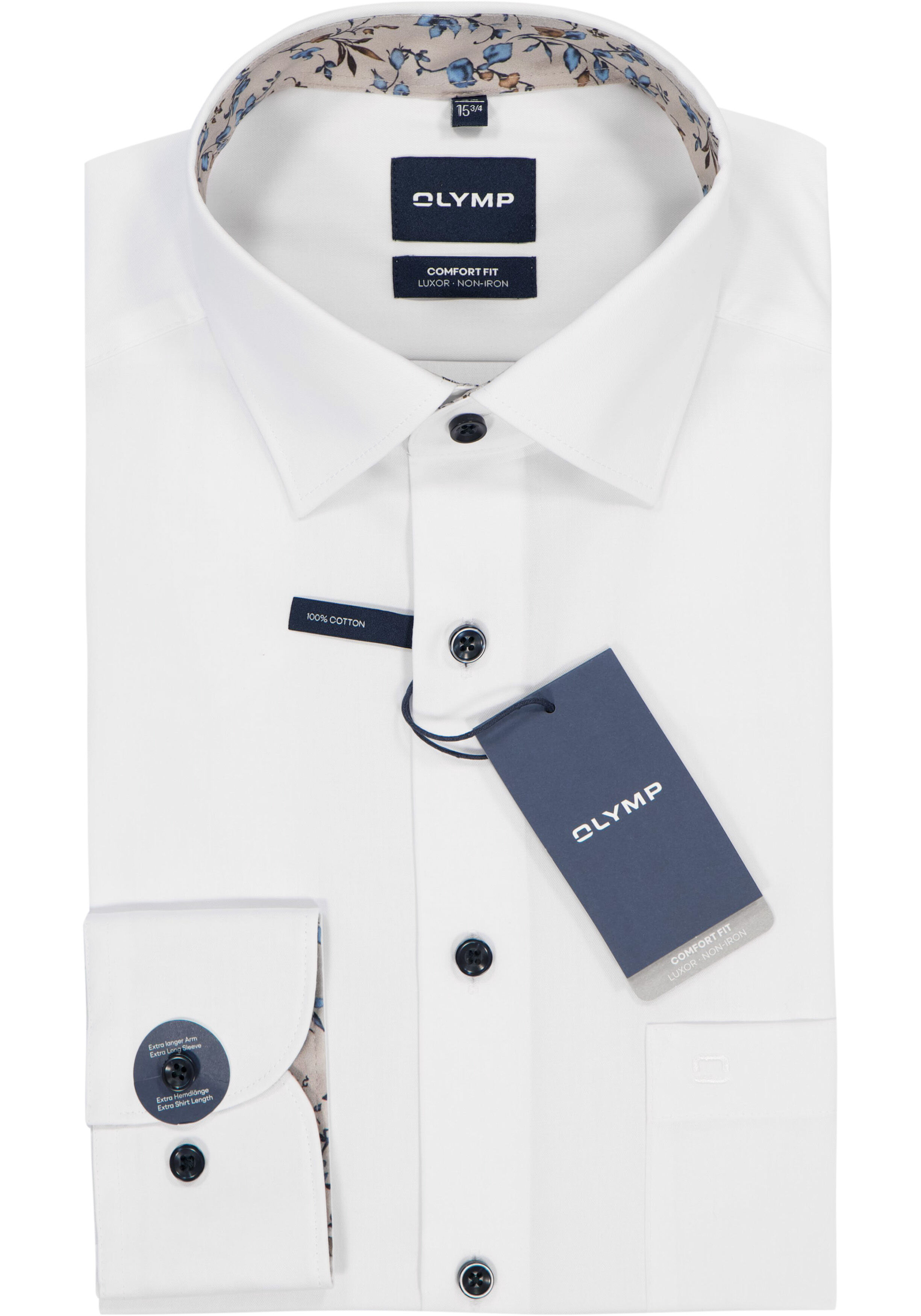 OLYMP Luxor comfort fit overhemd, mouwlengte 7, twill, wit
