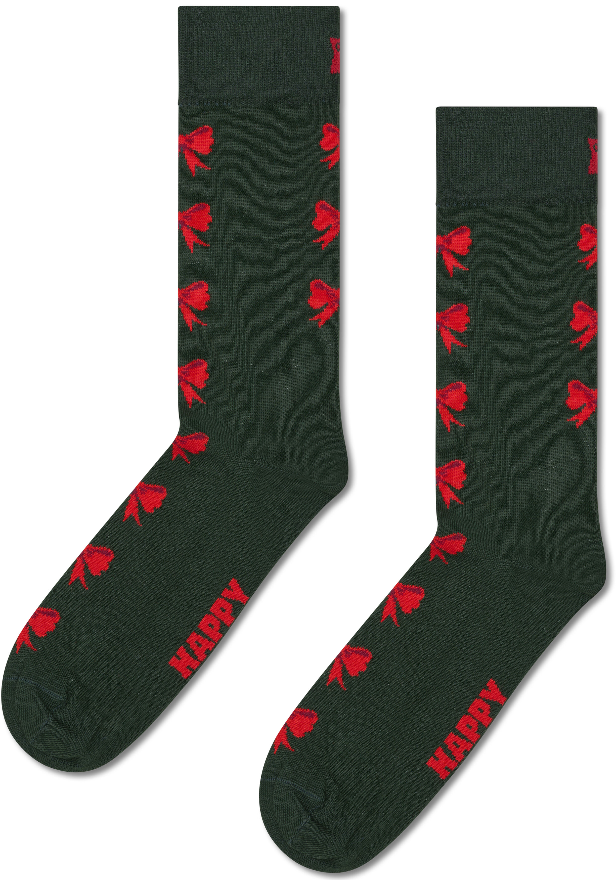 Happy Socks Knit And Bow Socks Gift Set (2-pack), unisex sokken in cadeauverpakking, donkergroen