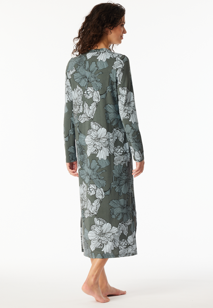 SCHIESSER dames Selected! Premium Nachthemd lang, dames nachthemd, mineraalgroen dessin