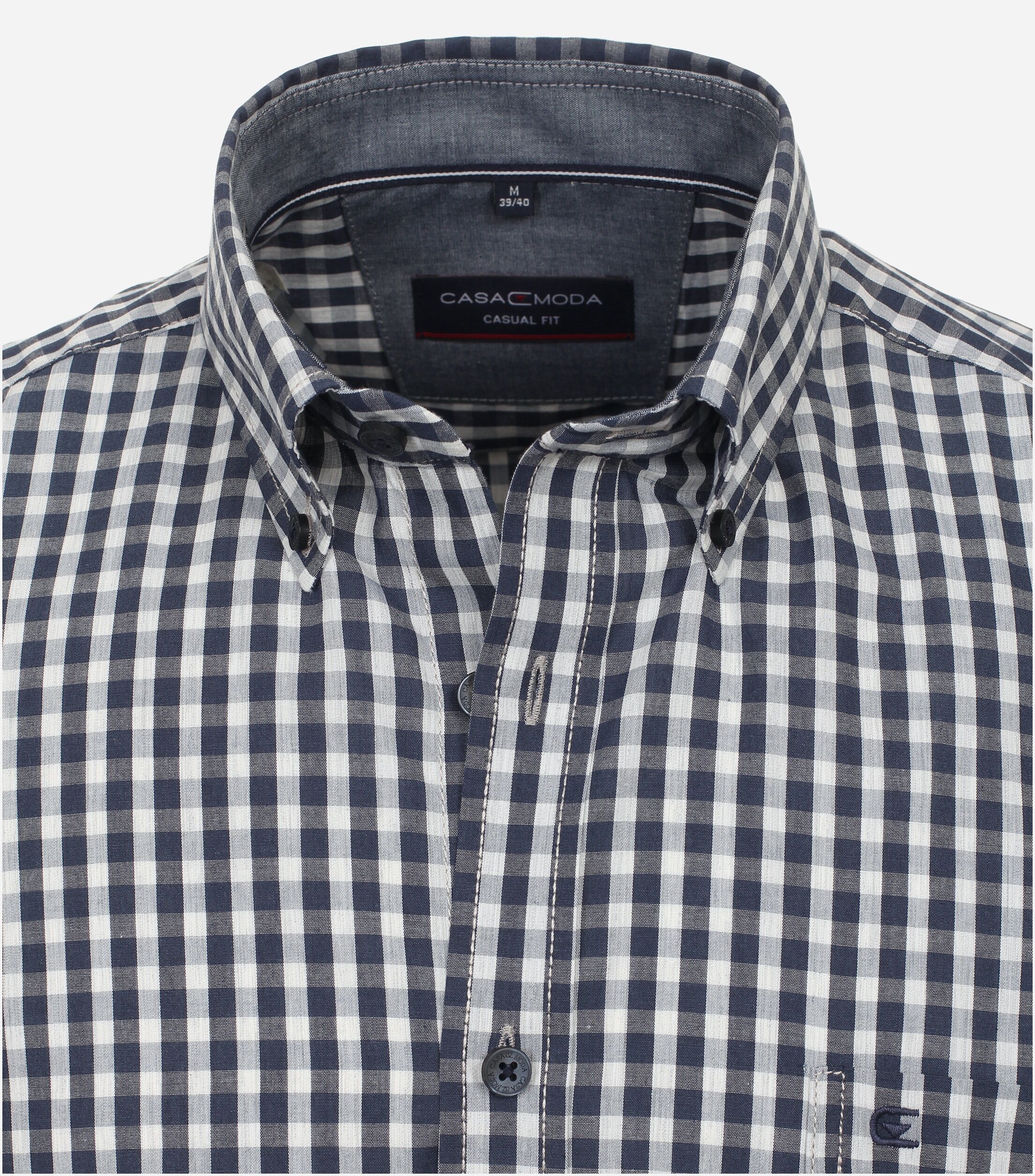 CASA MODA Sport casual fit overhemd, korte mouw, structuur, blauw geruit