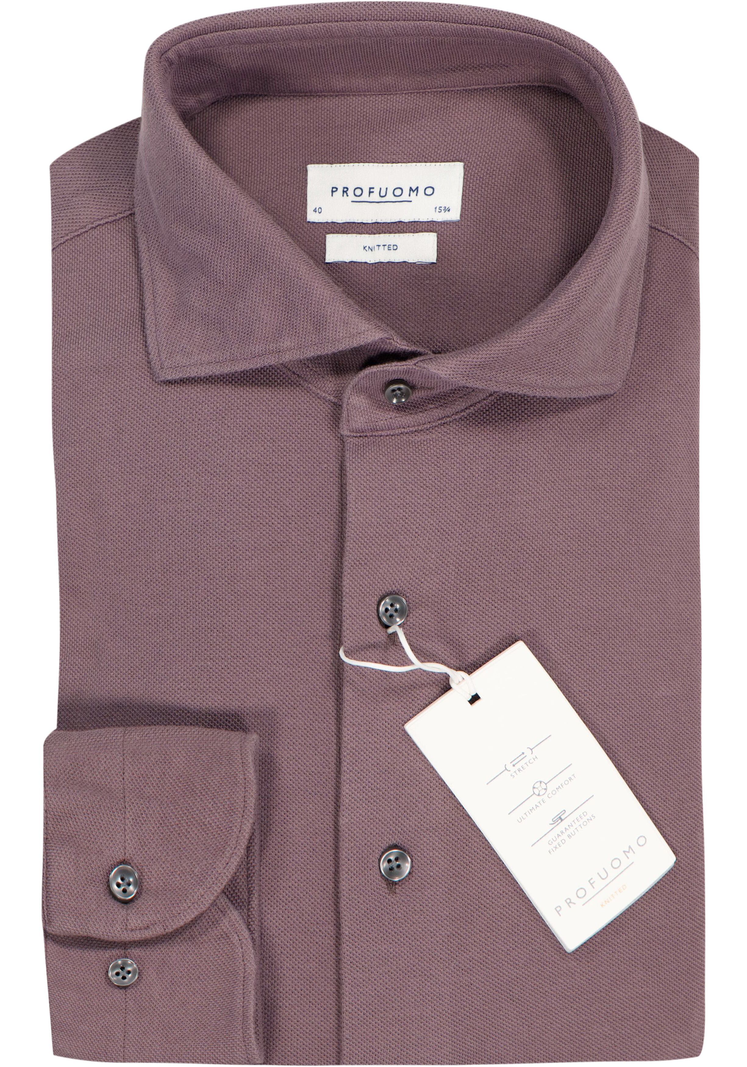 Profuomo slim fit heren overhemd, jersey, aubergine paars