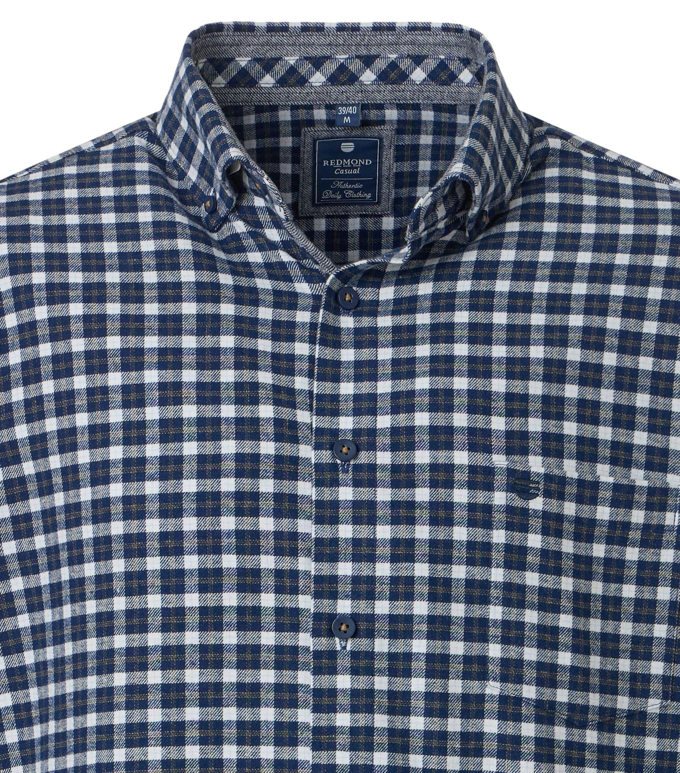 Redmond modern fit overhemd, flanel, blauw met wit en beige geruit