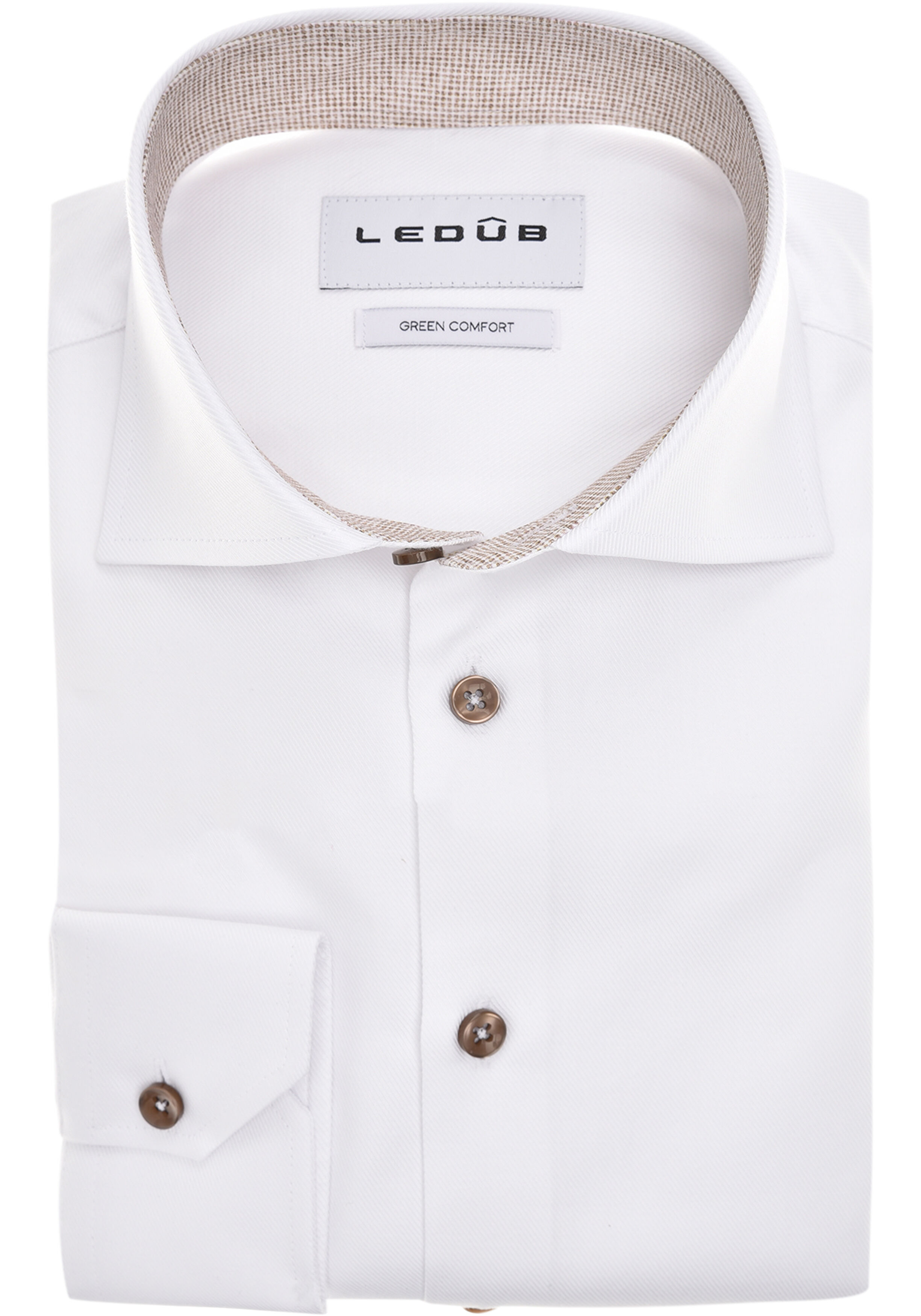 Ledub modern fit overhemd, mouwlengte 72 cm, twill, wit