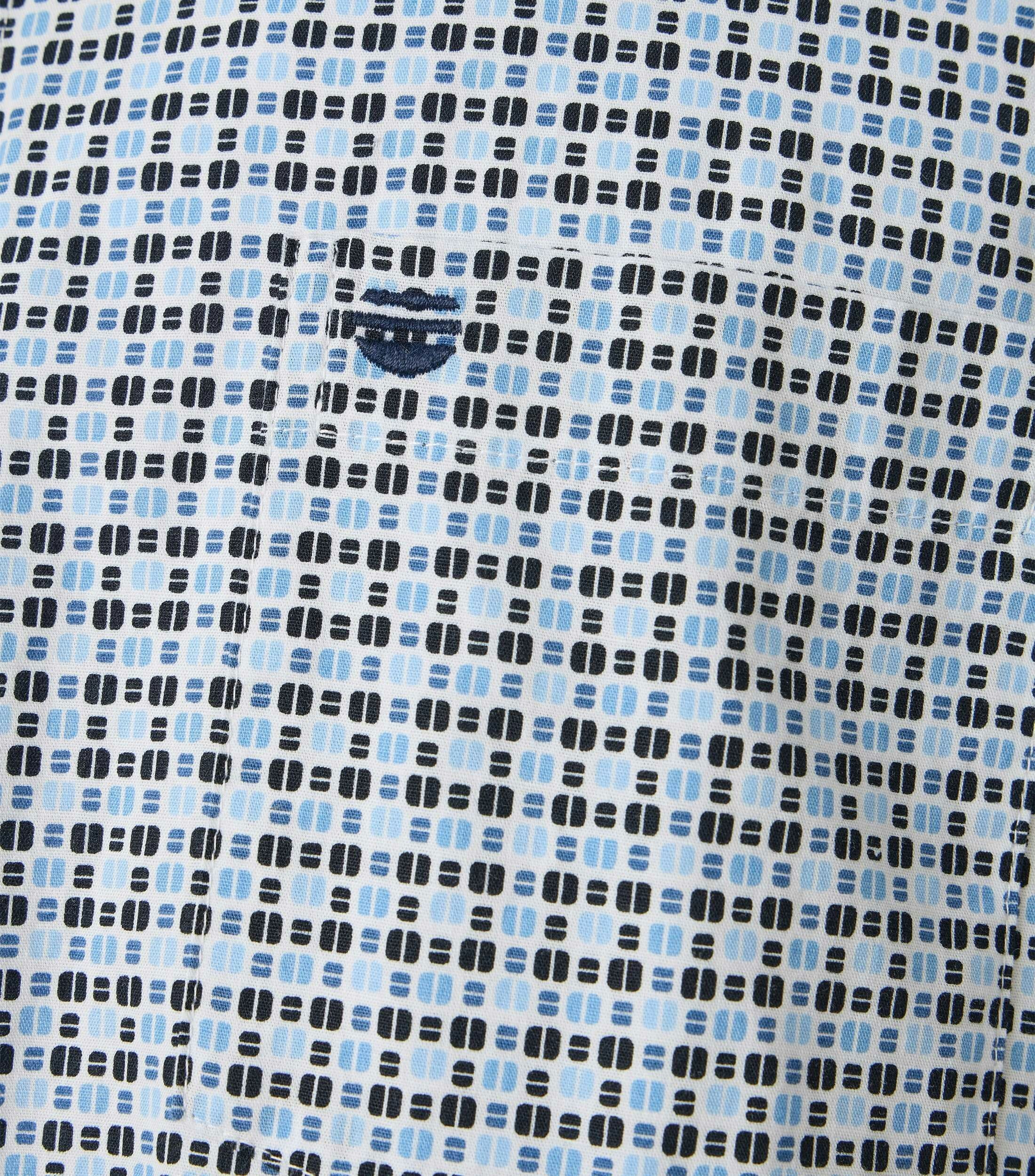 Redmond modern fit overhemd, popeline, wit, lichtblauw, zwart dessin