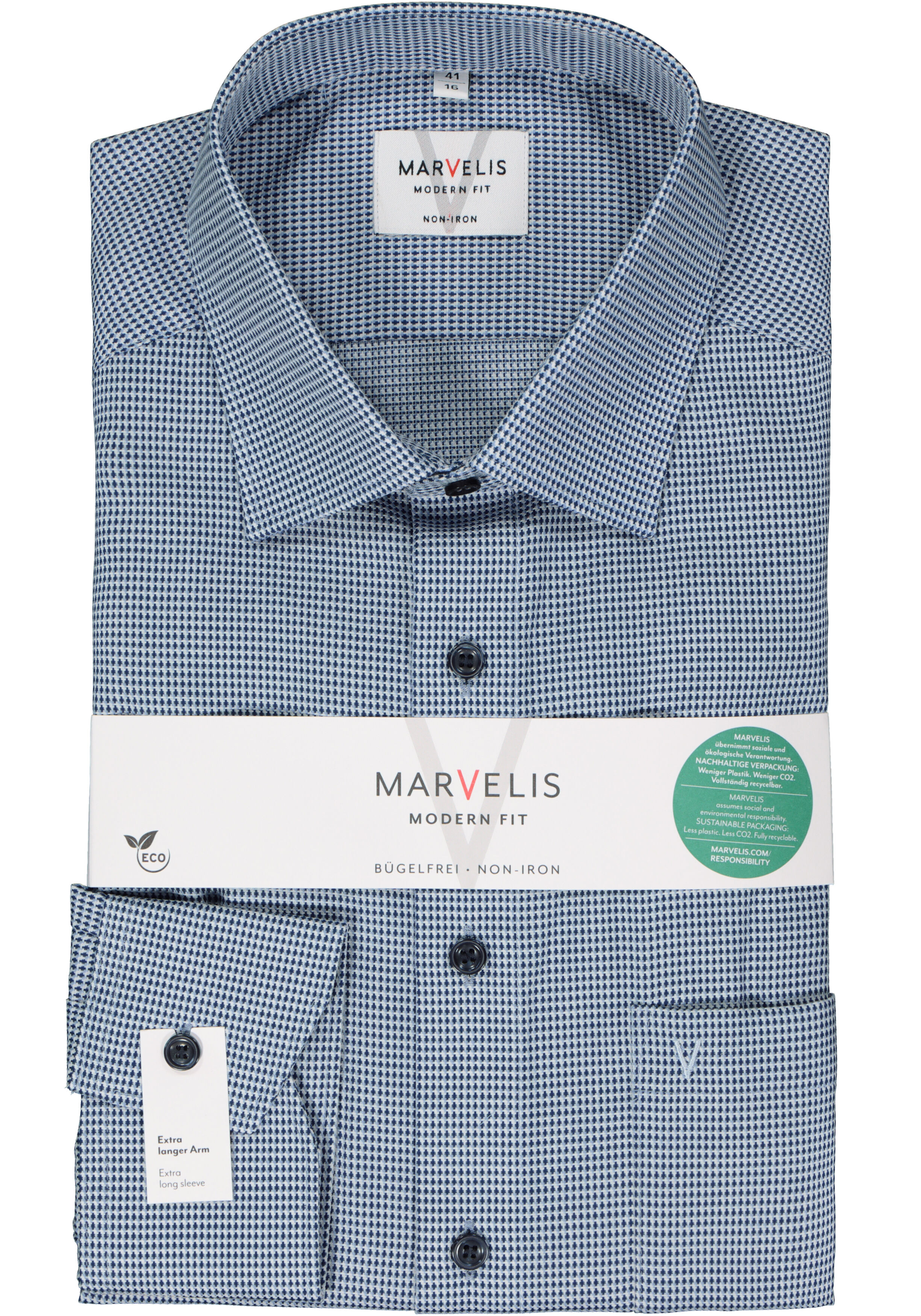 MARVELIS modern fit overhemd, mouwlengte 7, structuur, donkerblauw mini dessin