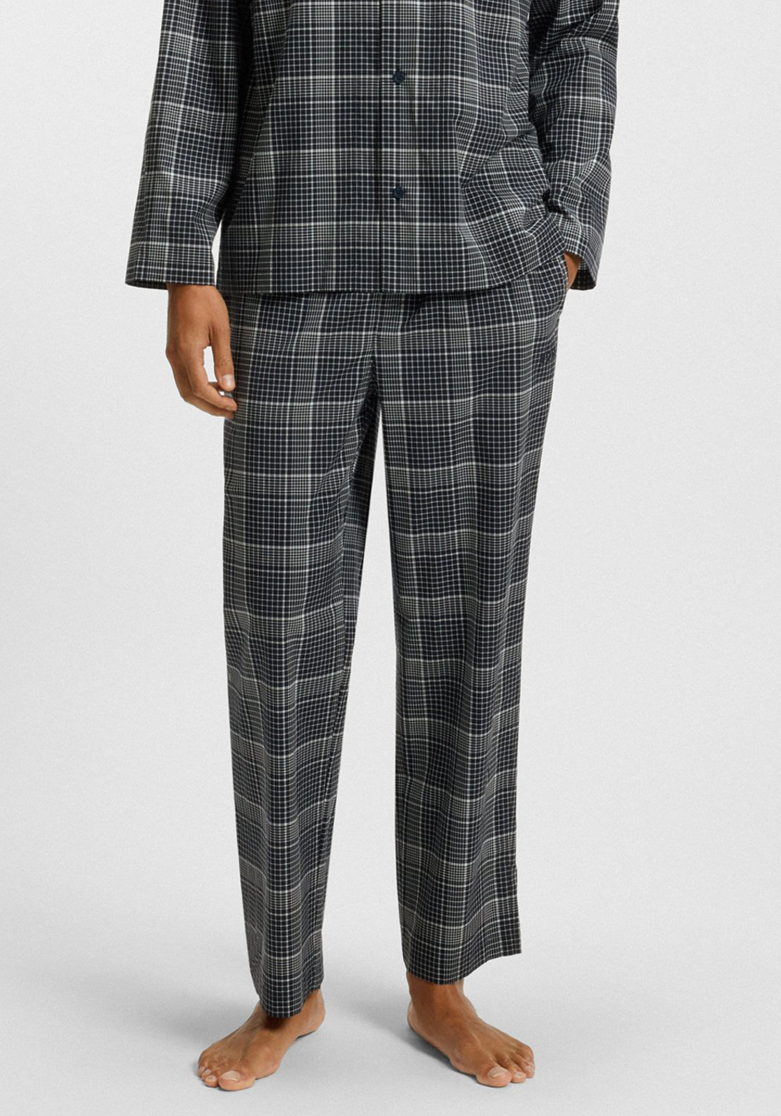 BOSS Chris Pattern Pyjama, heren pyjama set met knoopjes, donkerblauw BOSS Chris Pattern Pyjama, heren pyjama set met knoopjes, donkerblauw