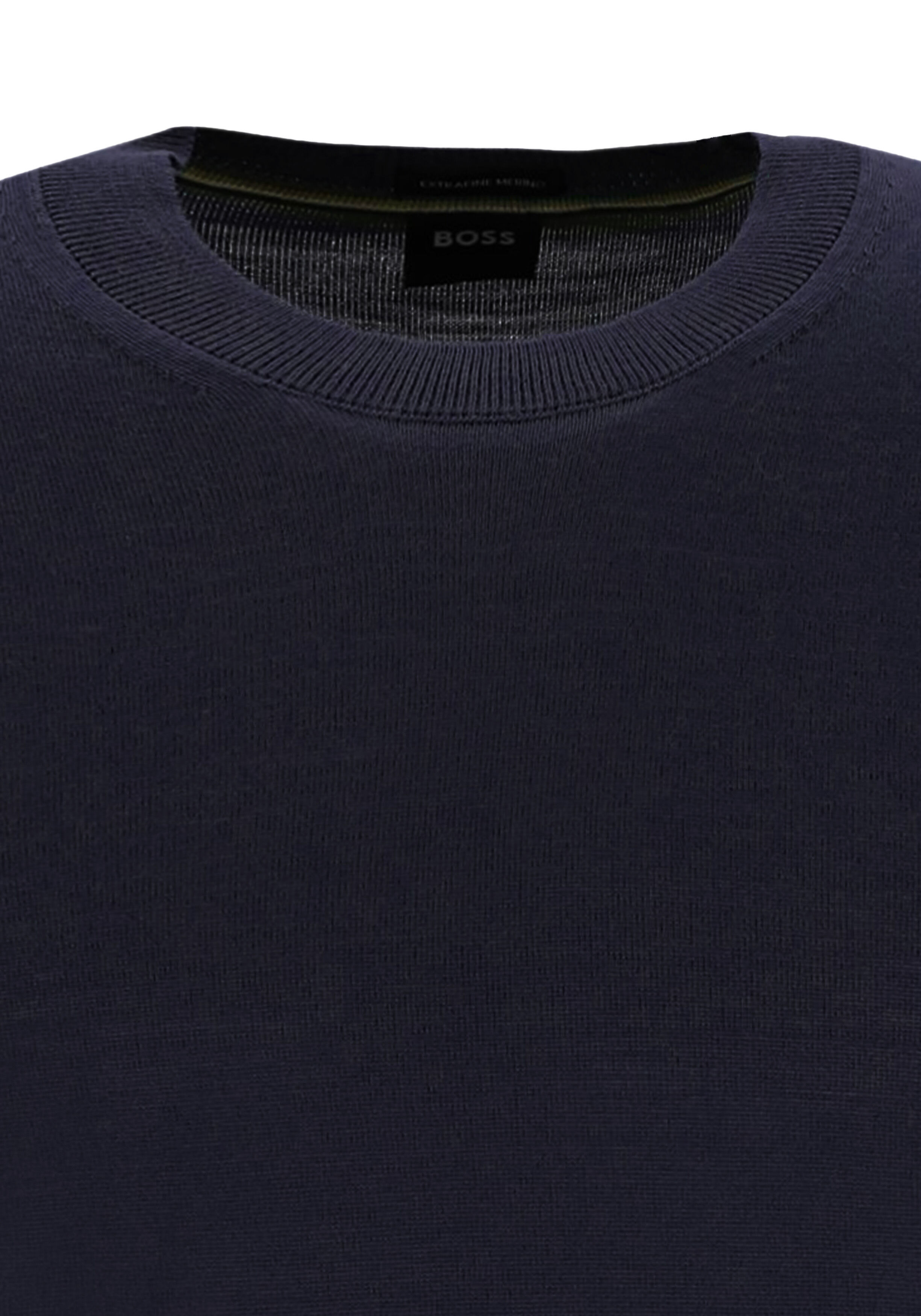 BOSS Leno slim fit trui wol, heren pullover middeldik O-hals, donkerblauw