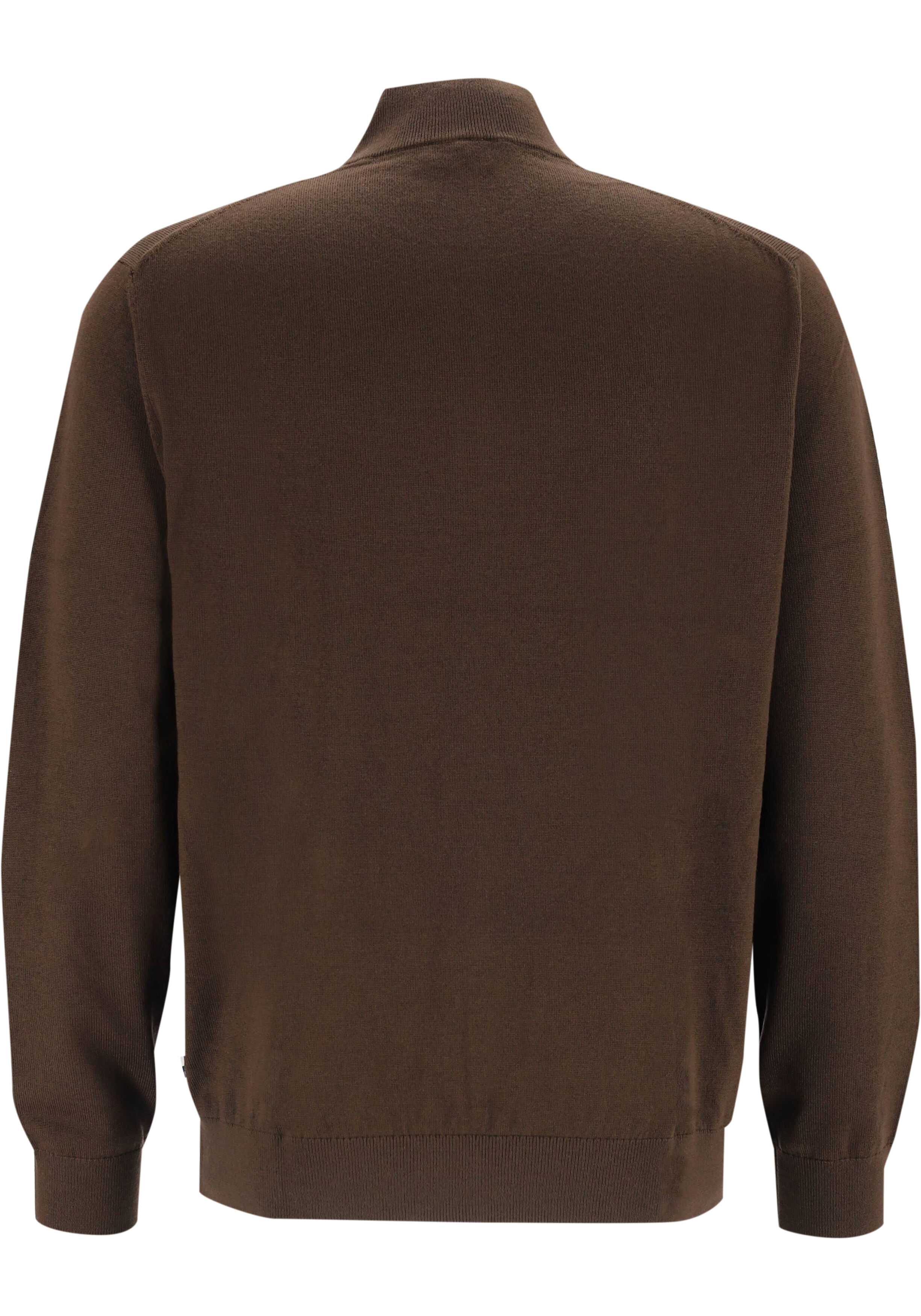 OLYMP Casual modern fit half zip trui wol, korte rits, bruin