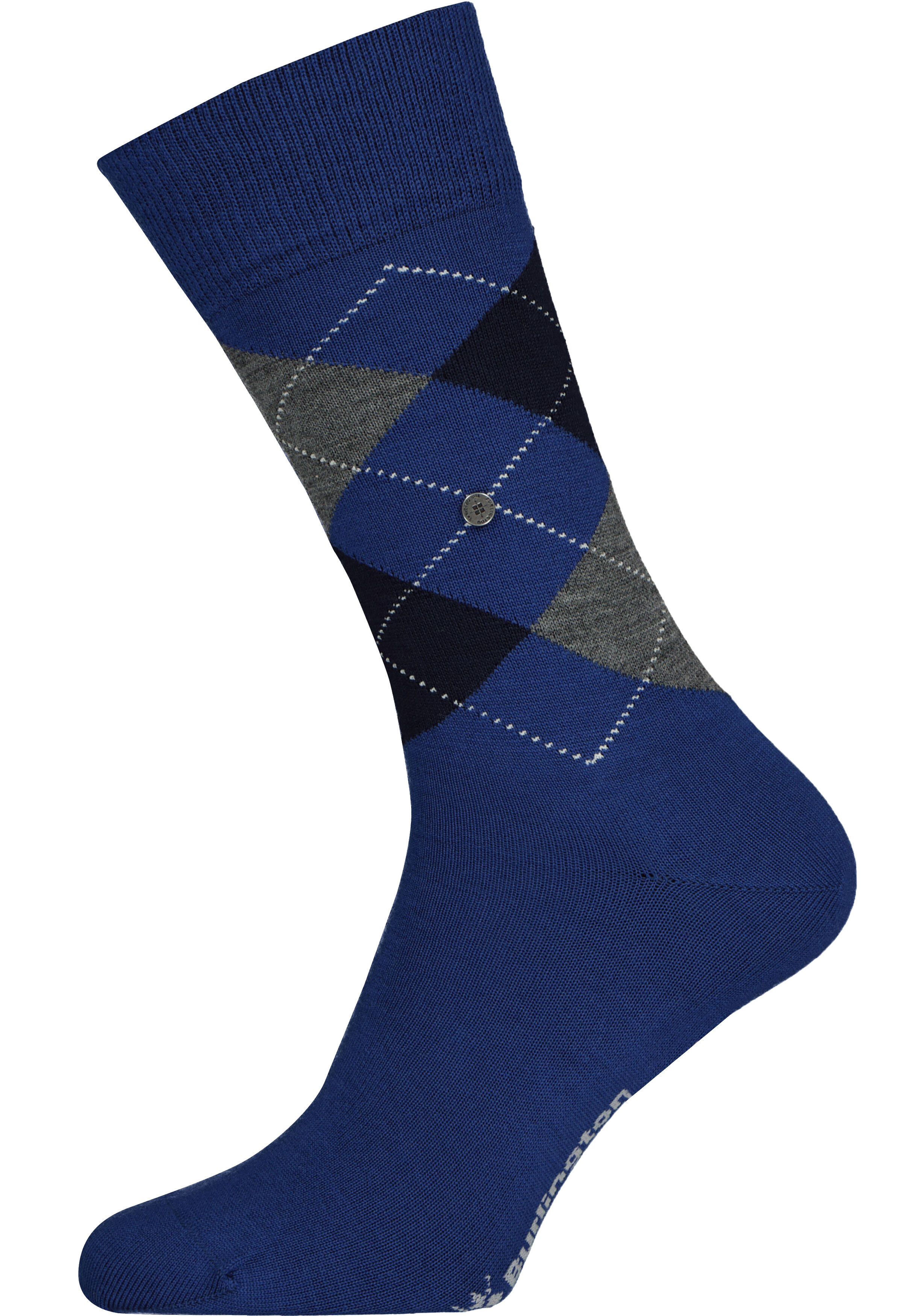 Burlington Edinburgh herensokken, wol, royal blauw met grijs en zwart